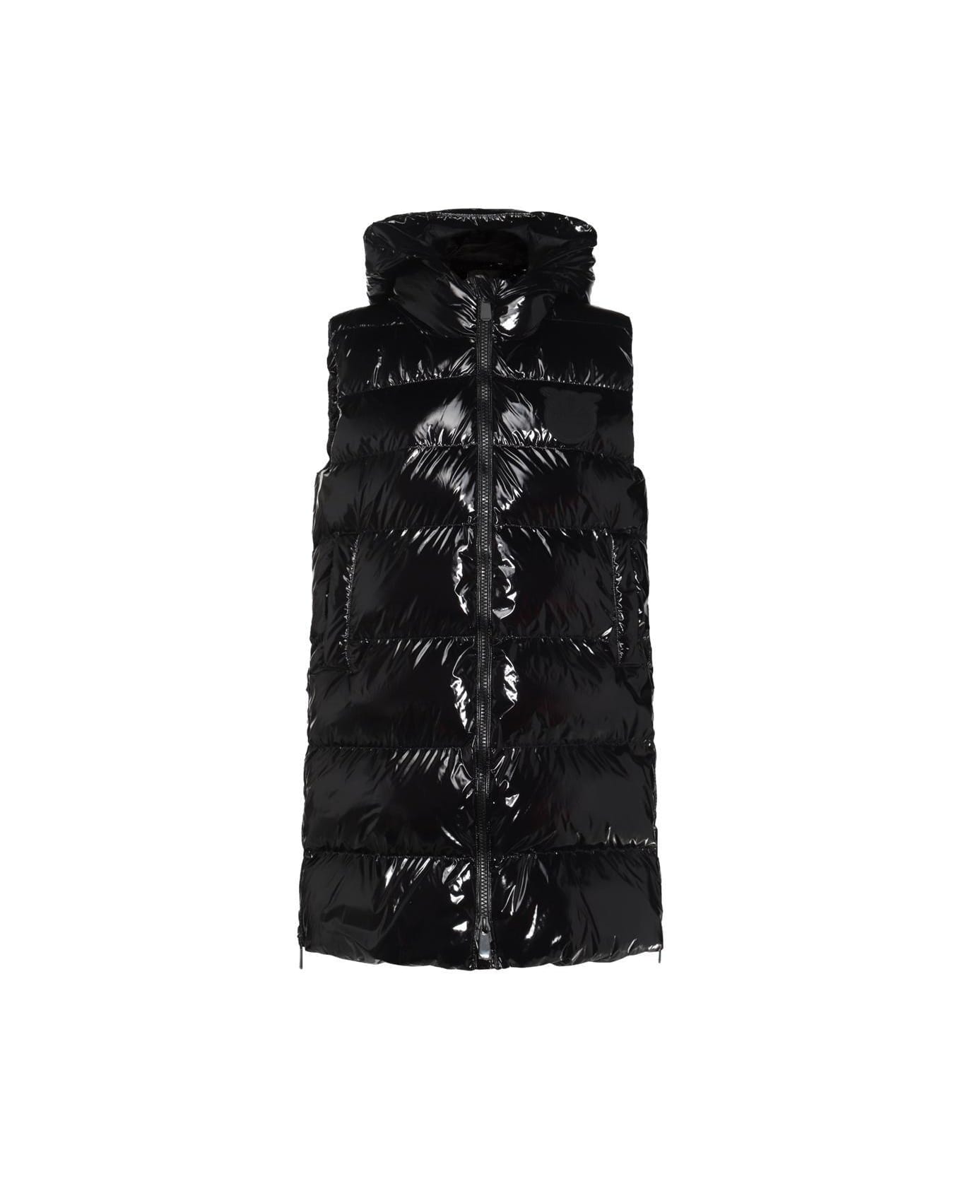 Pinko Logo Patch Sleeveless Hooded Padded Coat Pinko - BLACK