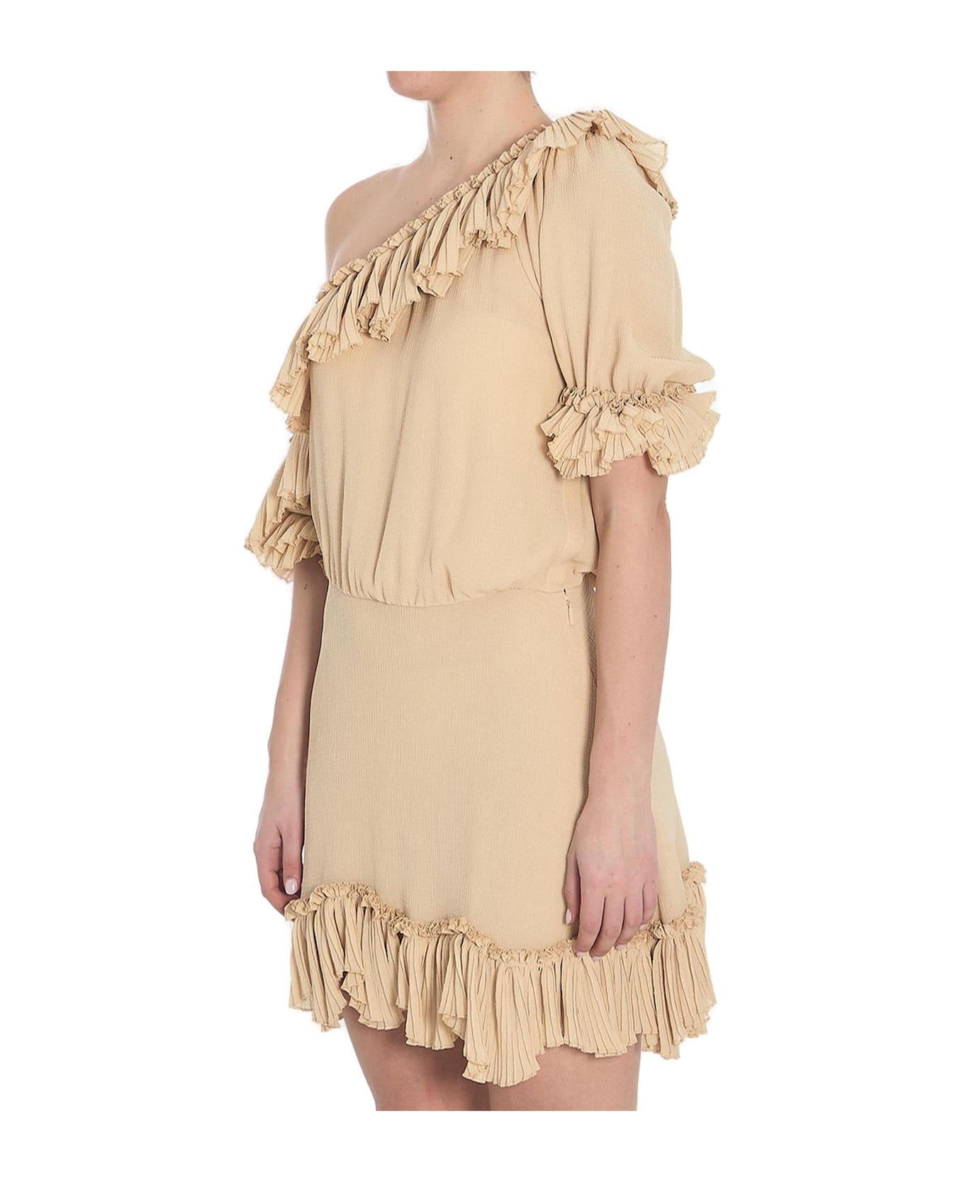 Saint Laurent Ruffled One-shoulder Dress - Beige