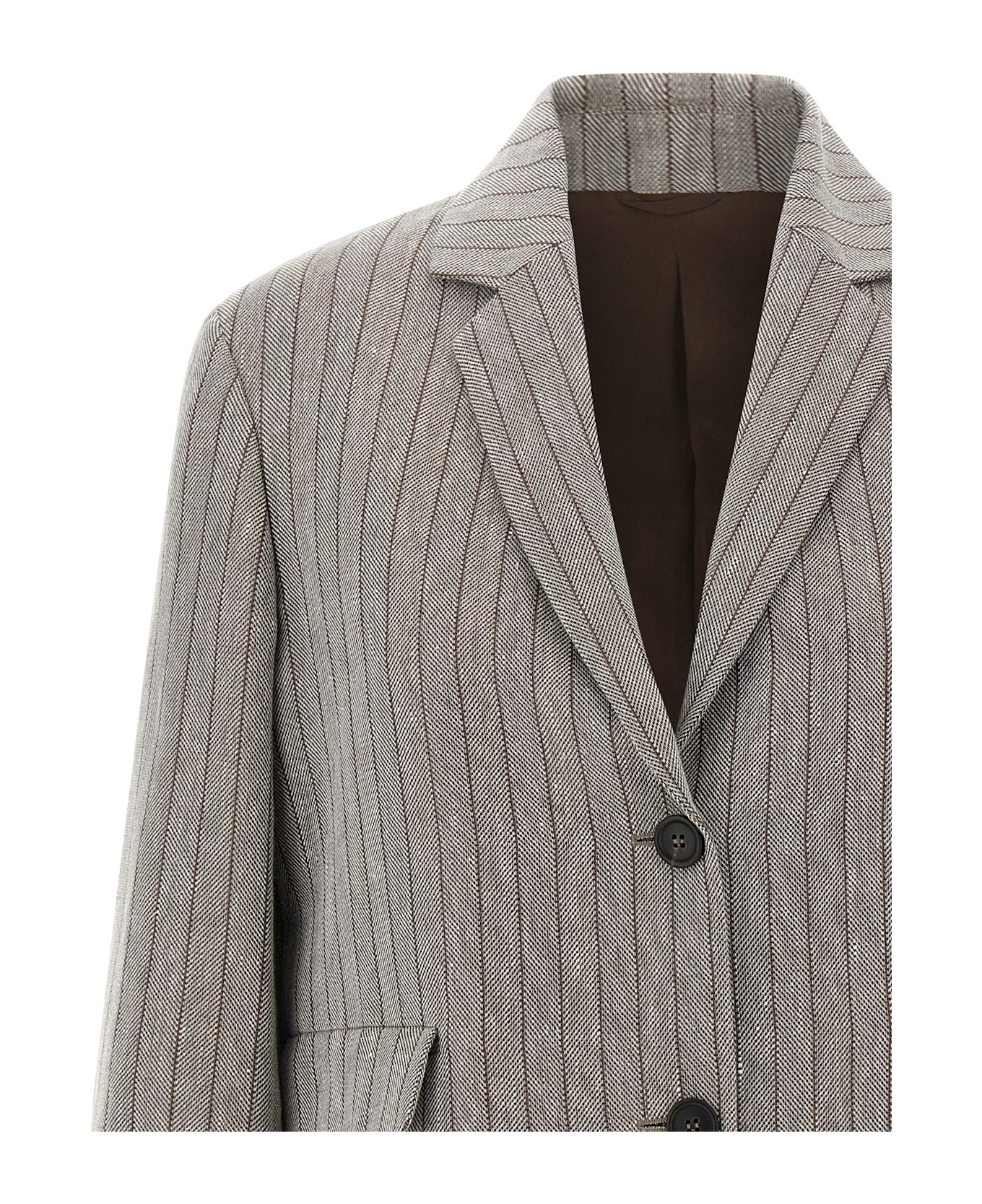 Brunello Cucinelli Pinstriped Chevron Blazer - Gray