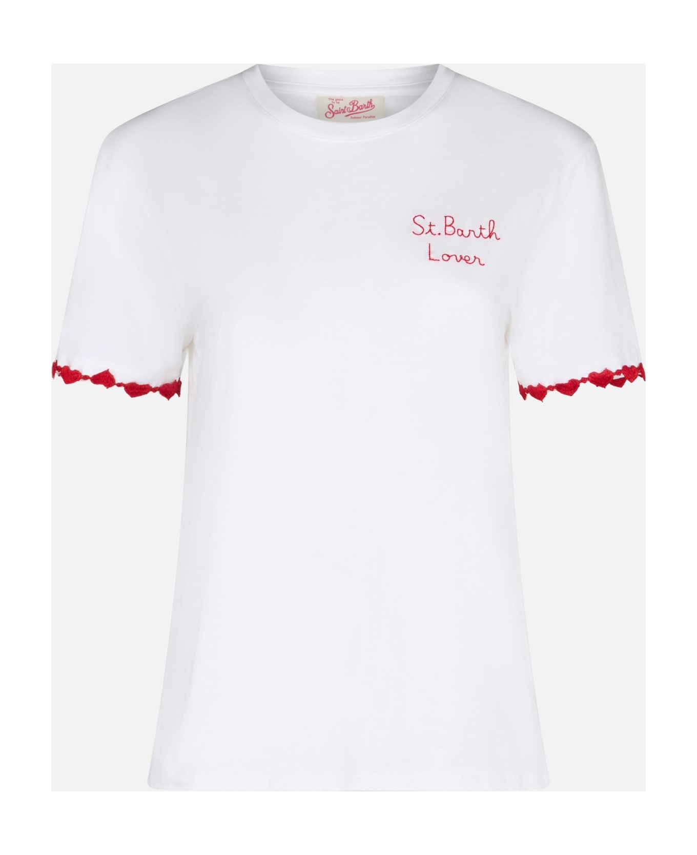 MC2 Saint Barth Woman Cotton Jersey Crewneck T-shirt Emilie With St. Barth Lover Embroidery - WHITE