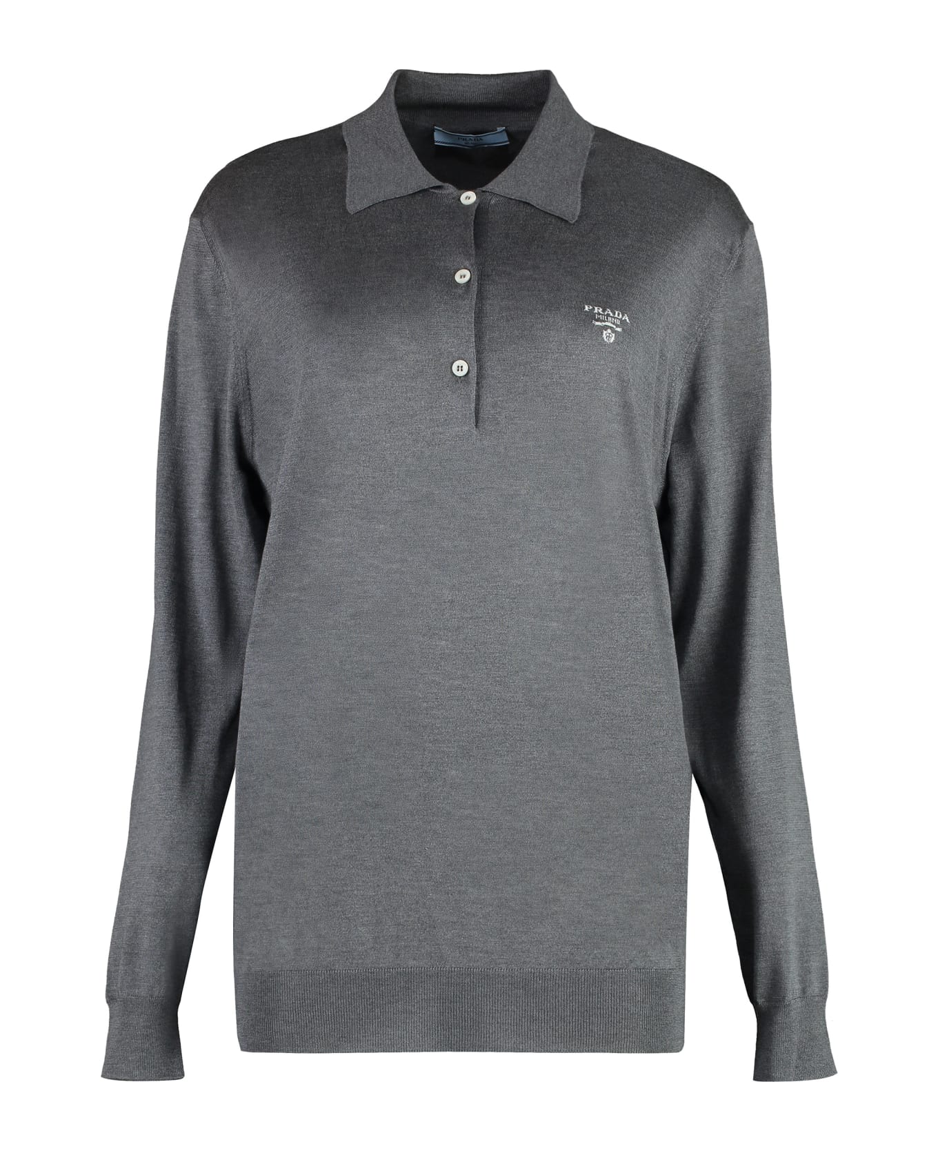 Prada Long Sleeve Knit Polo Shirt - grey