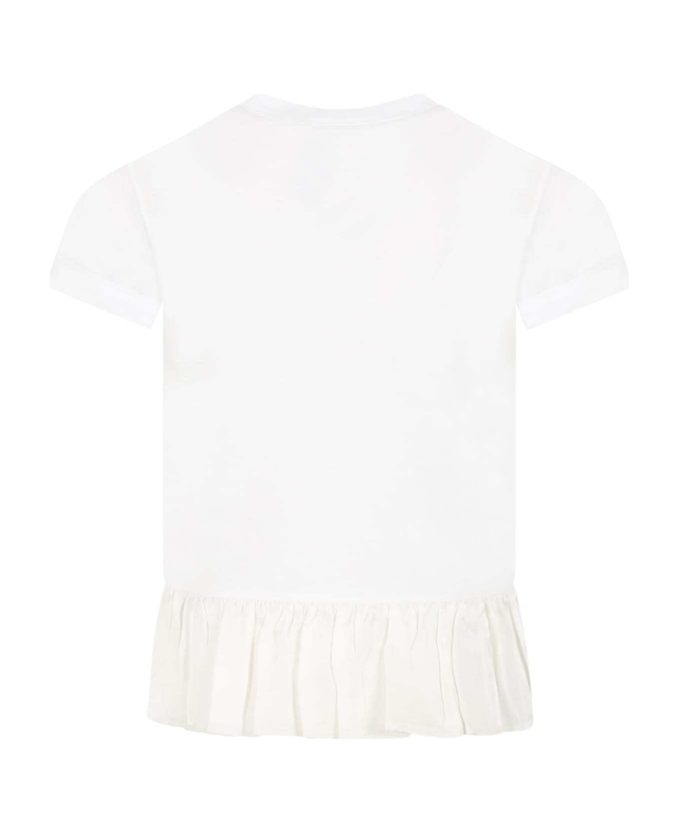Caffe' d'Orzo White T-shirt For Girl With Flounces - White