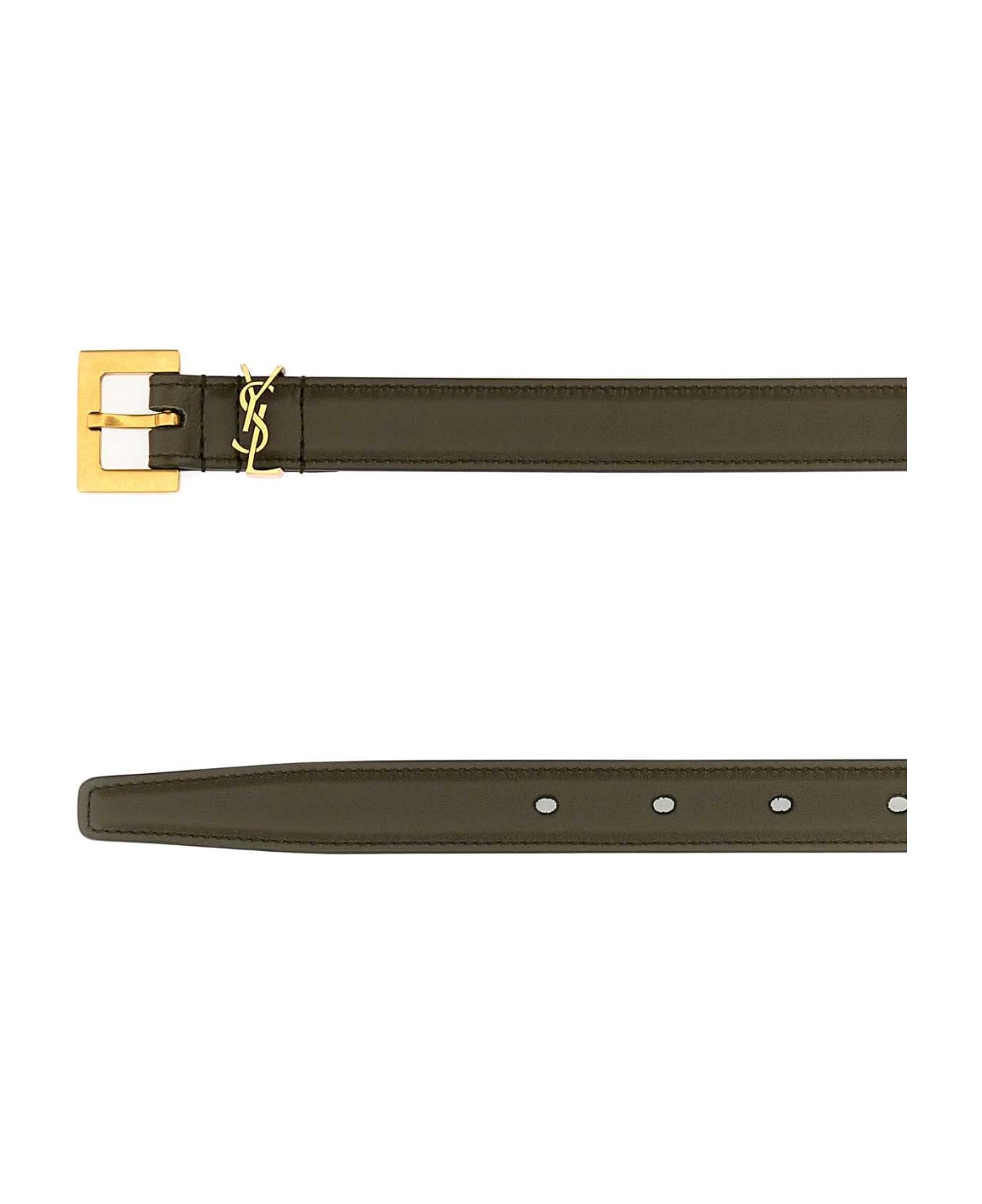 Saint Laurent Army Green Leather Belt - ARTICHOCKEGREEN