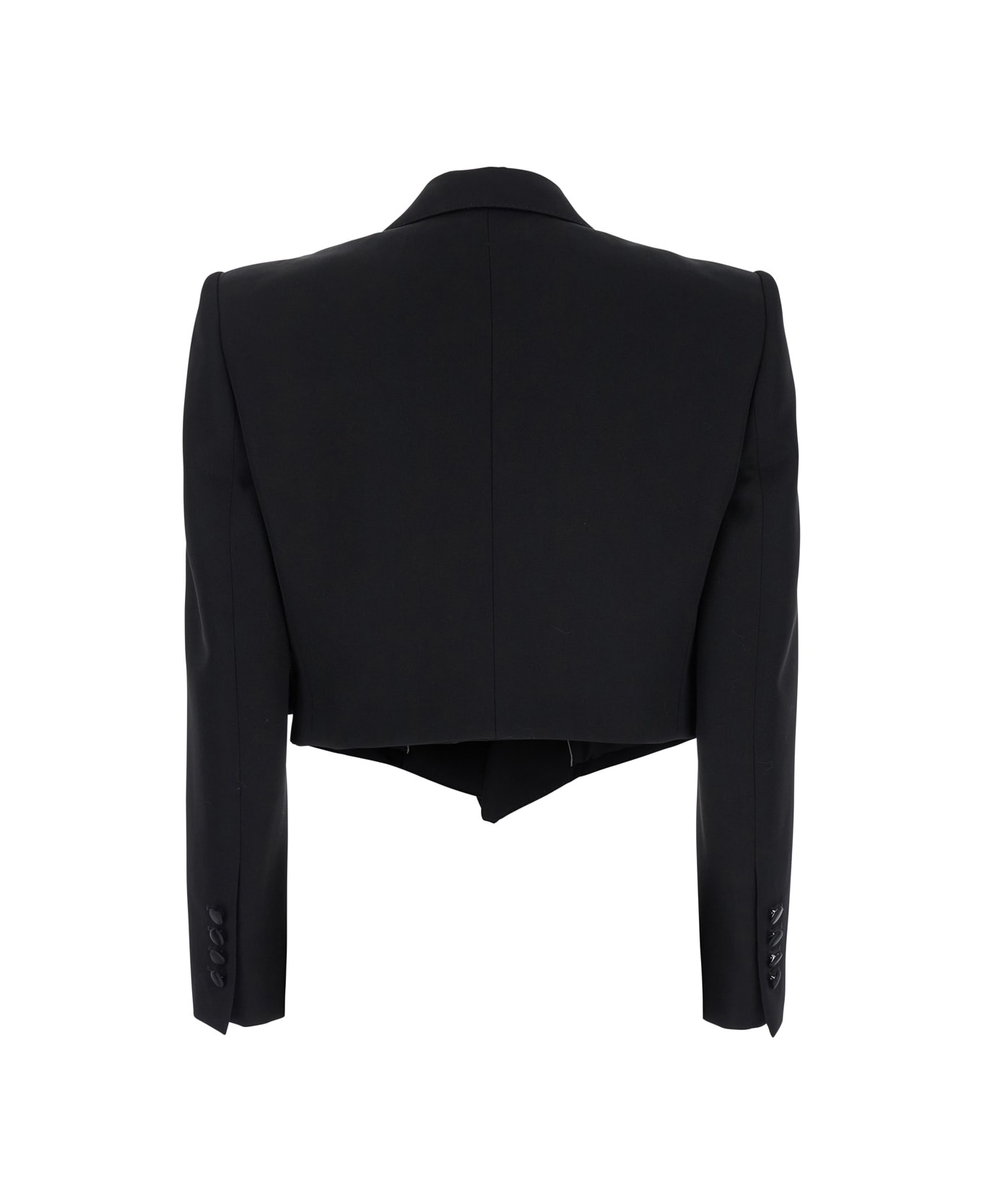 Dolce & Gabbana 'spencer' Black Single-breasted Cropped Jacket With Peak Revers In Velvet Woman - Black