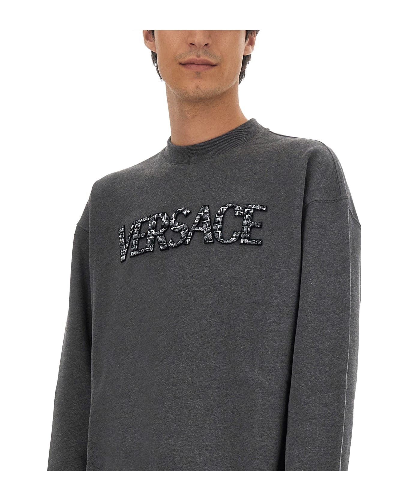 Versace Sweatshirt With Crocodile Logo - GRIGIO