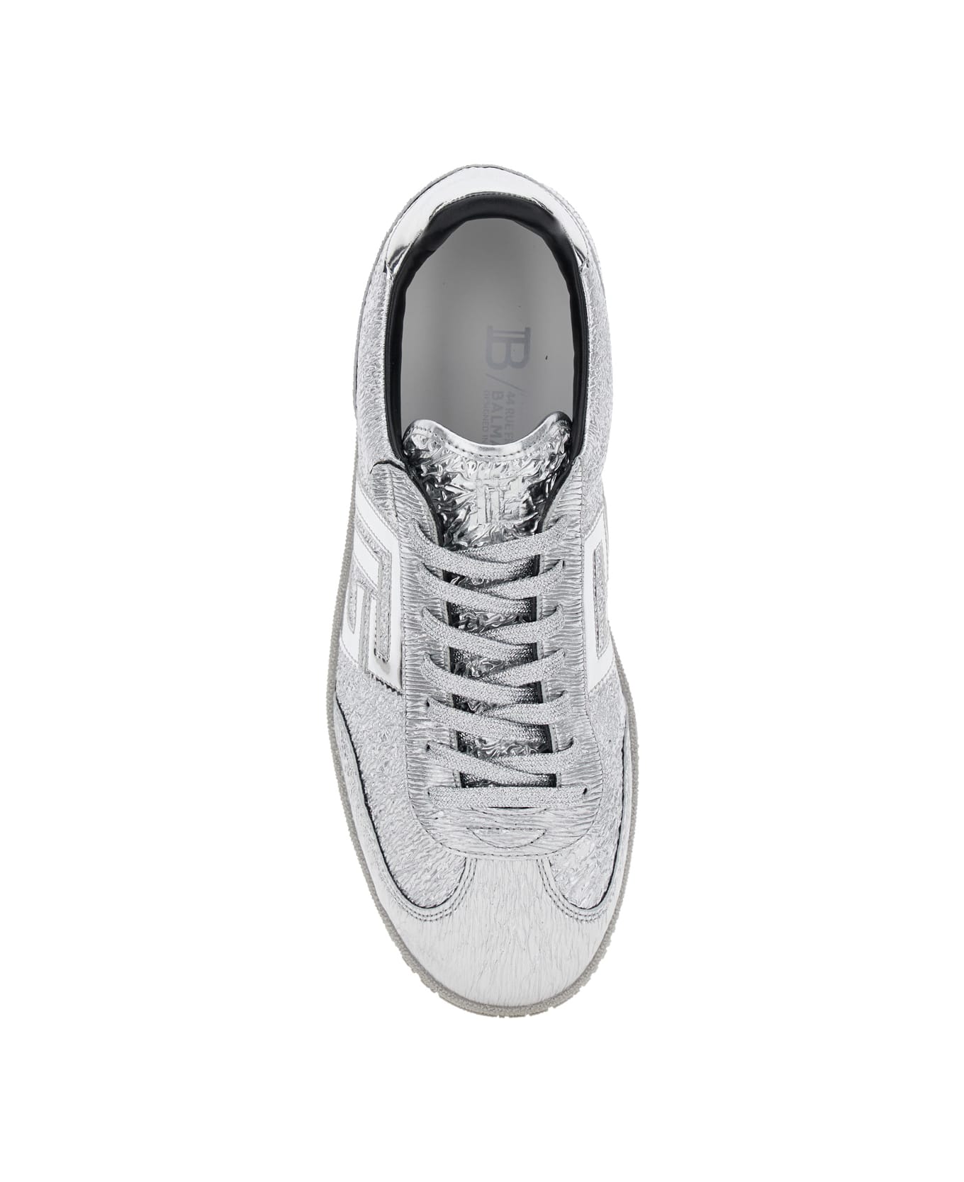 Balmain 'swan' Silver Colored Low Top Sneakers With Logo Detail In Metallic Leather And Tech Fabric Man - Metallic