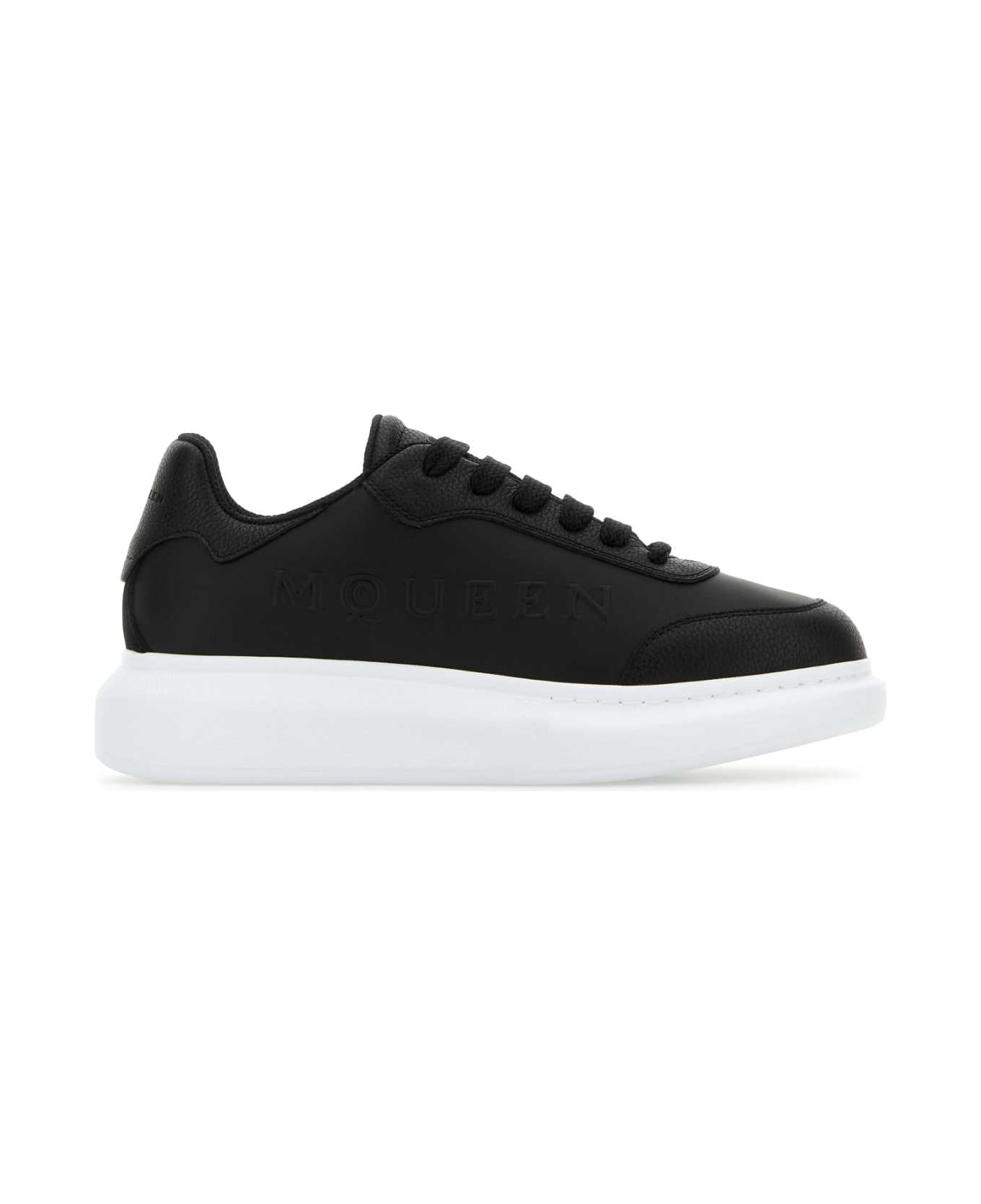 Alexander McQueen Black Leather Sneakers With Black Leather Heel - BLACKBLACKBLACK