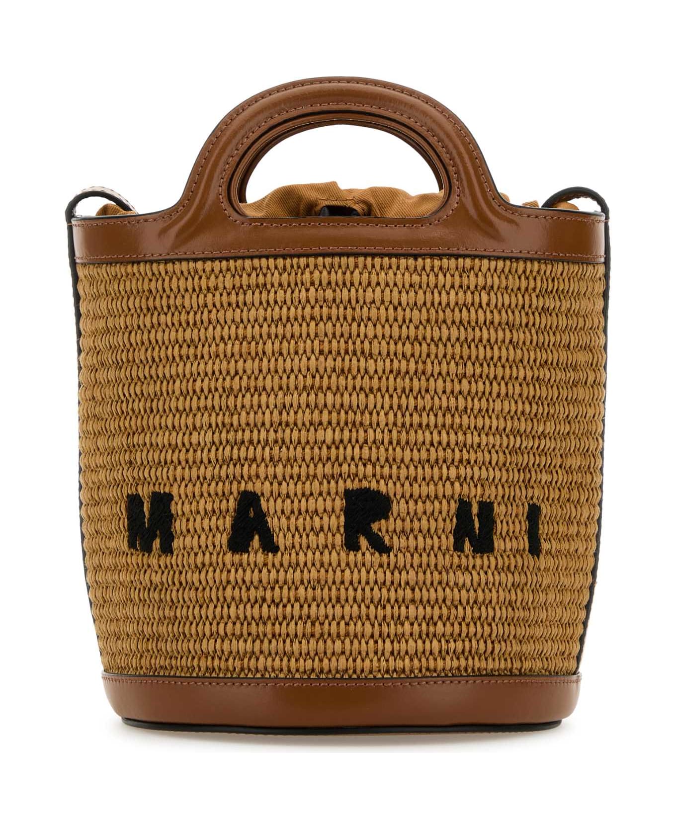 Marni Two-tone Leather And Raffia Tropicalia Bucket Bag - 00M50