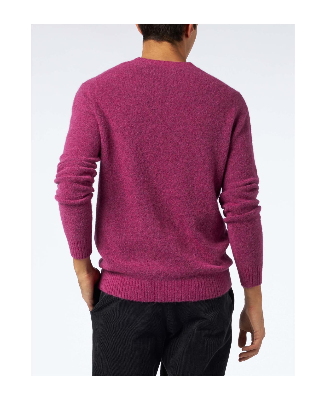 MC2 Saint Barth Man Fuchsia Stretch Wool Sweater With St. Barth Embroidery - PINK