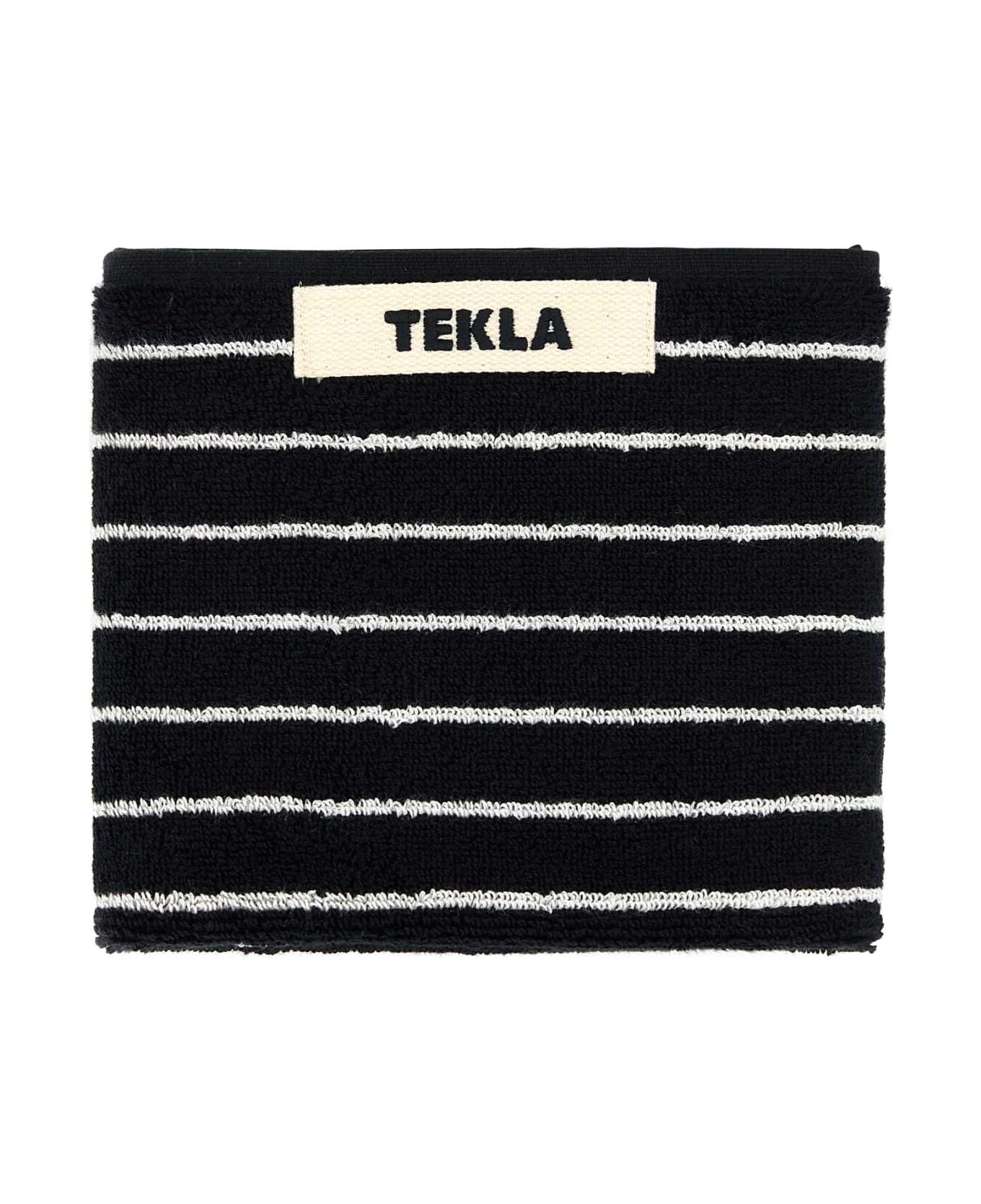 Tekla Embroidered Terry Guest Towel - BLACK STRIPES