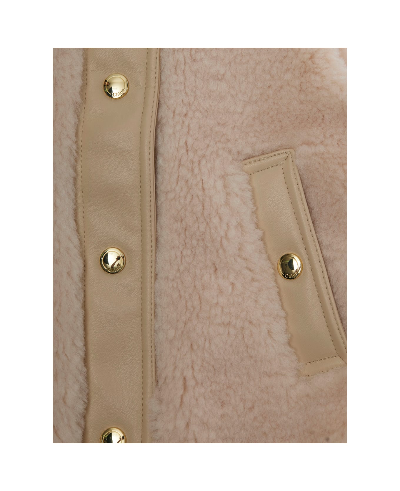 Chloé Beige Sleeveless Crewneck Coat With Front Button Closure In Ecofur Girl - Beige