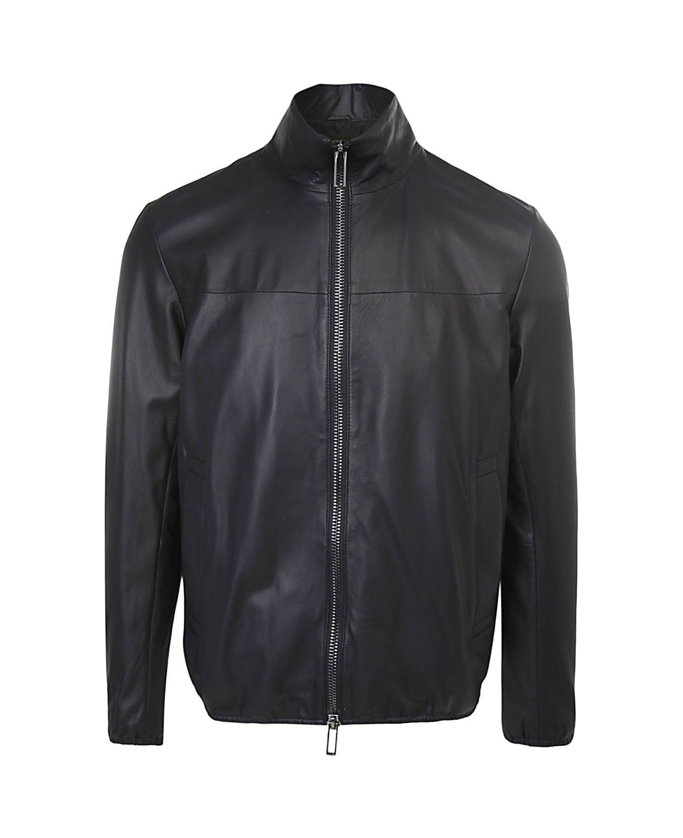 Emporio Armani Zip-up Long Sleeved Leather Jacket - Blue ジャケット