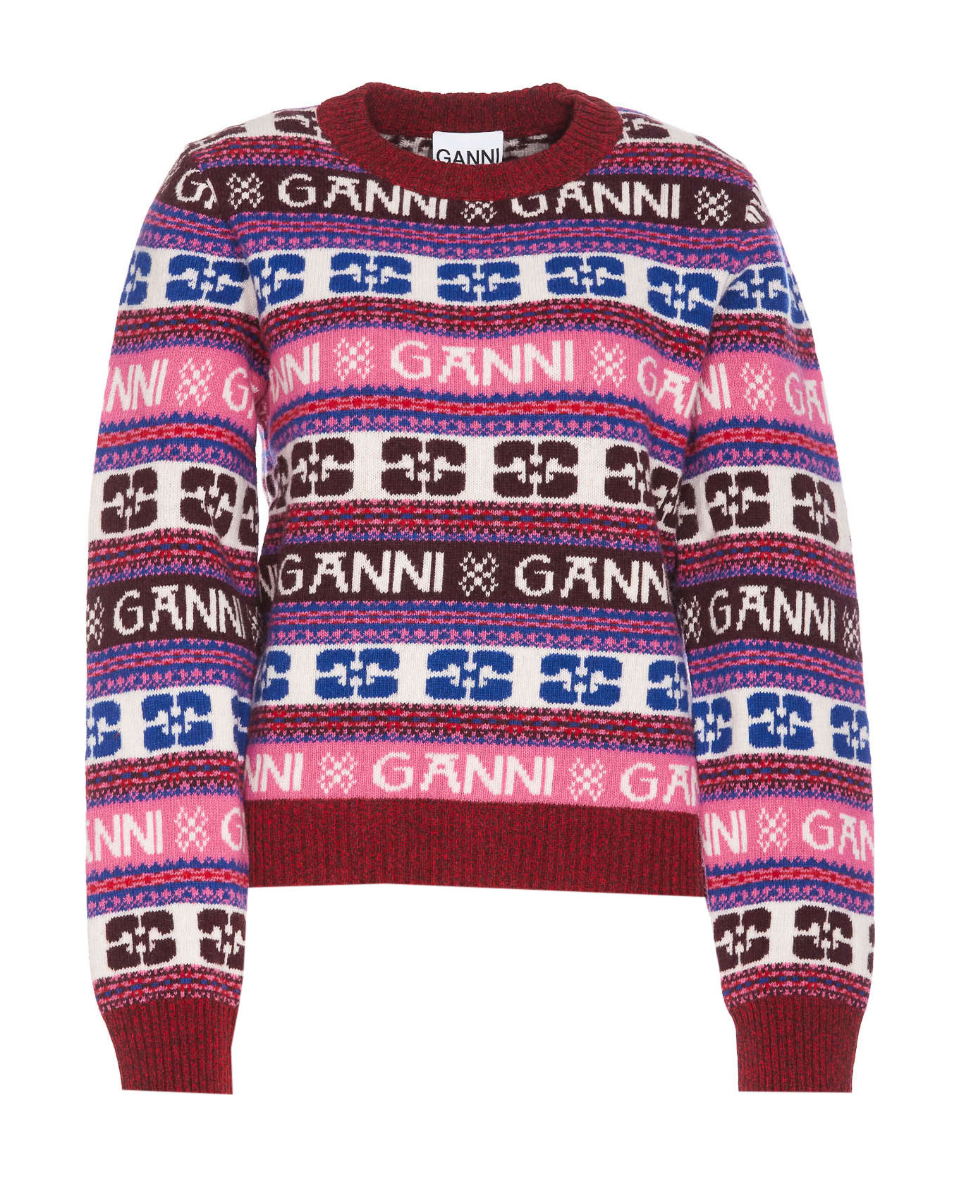 Ganni Pink Logo Wool Mix Sweater - Rosa ニットウェア