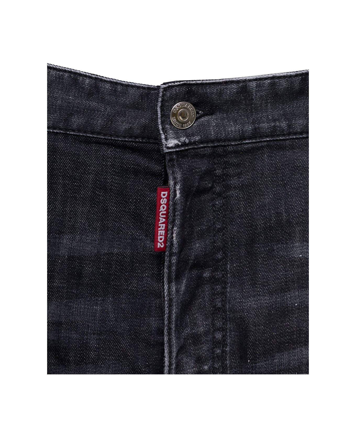 Dsquared2 Black Bermuda Short With Used-effect Details And Paint Stains In Cotton Denim Man D-squared2 - Black