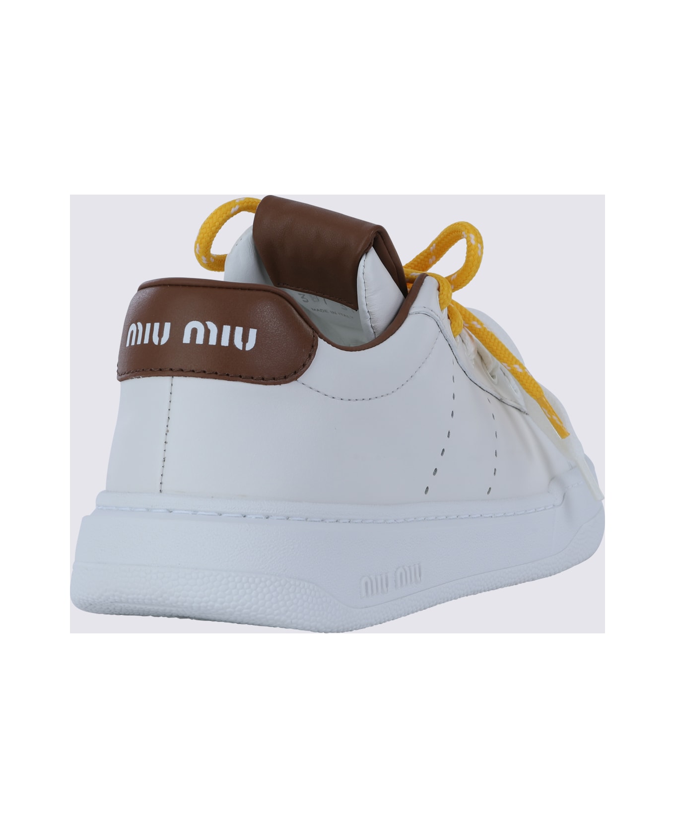 Miu Miu White Leather Sneakers - BIANCO/COGNAC