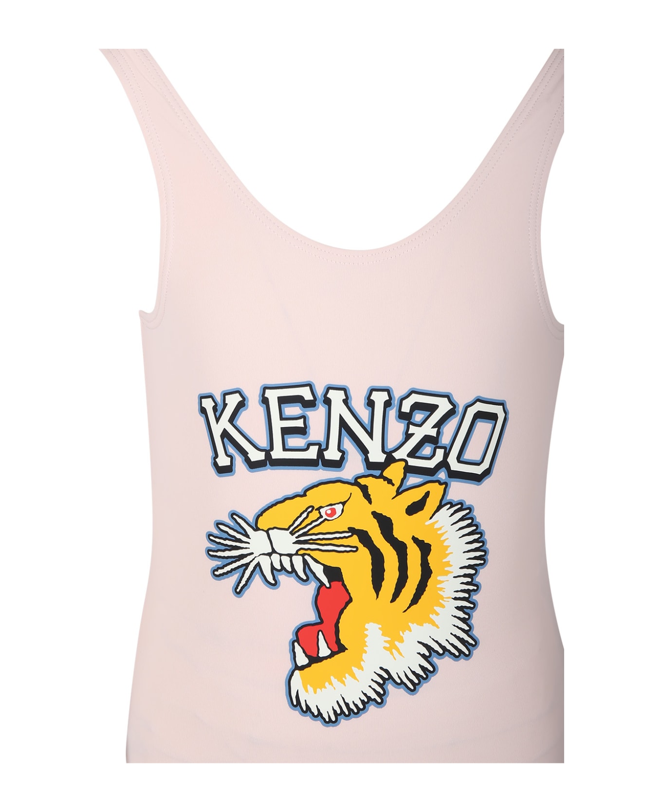 Kenzo Kids Pink Swimwuit For Girl With Print And Logo - Pink