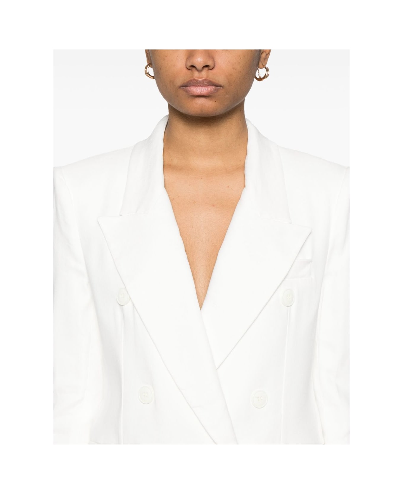 Elisabetta Franchi Linen Blend Double-breasted Jacket - Ivory