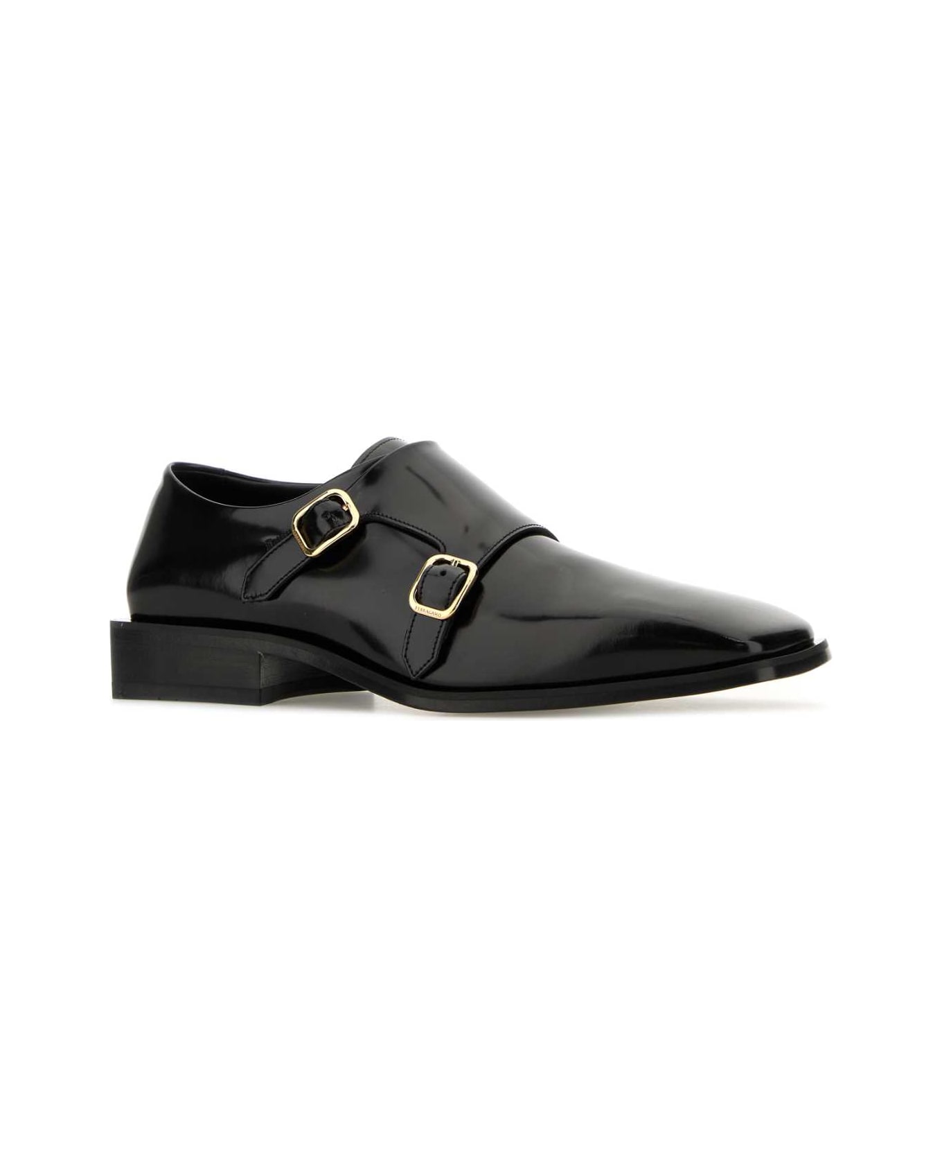 Ferragamo Black Leather Caracas Monk Strap Shoes - NERO