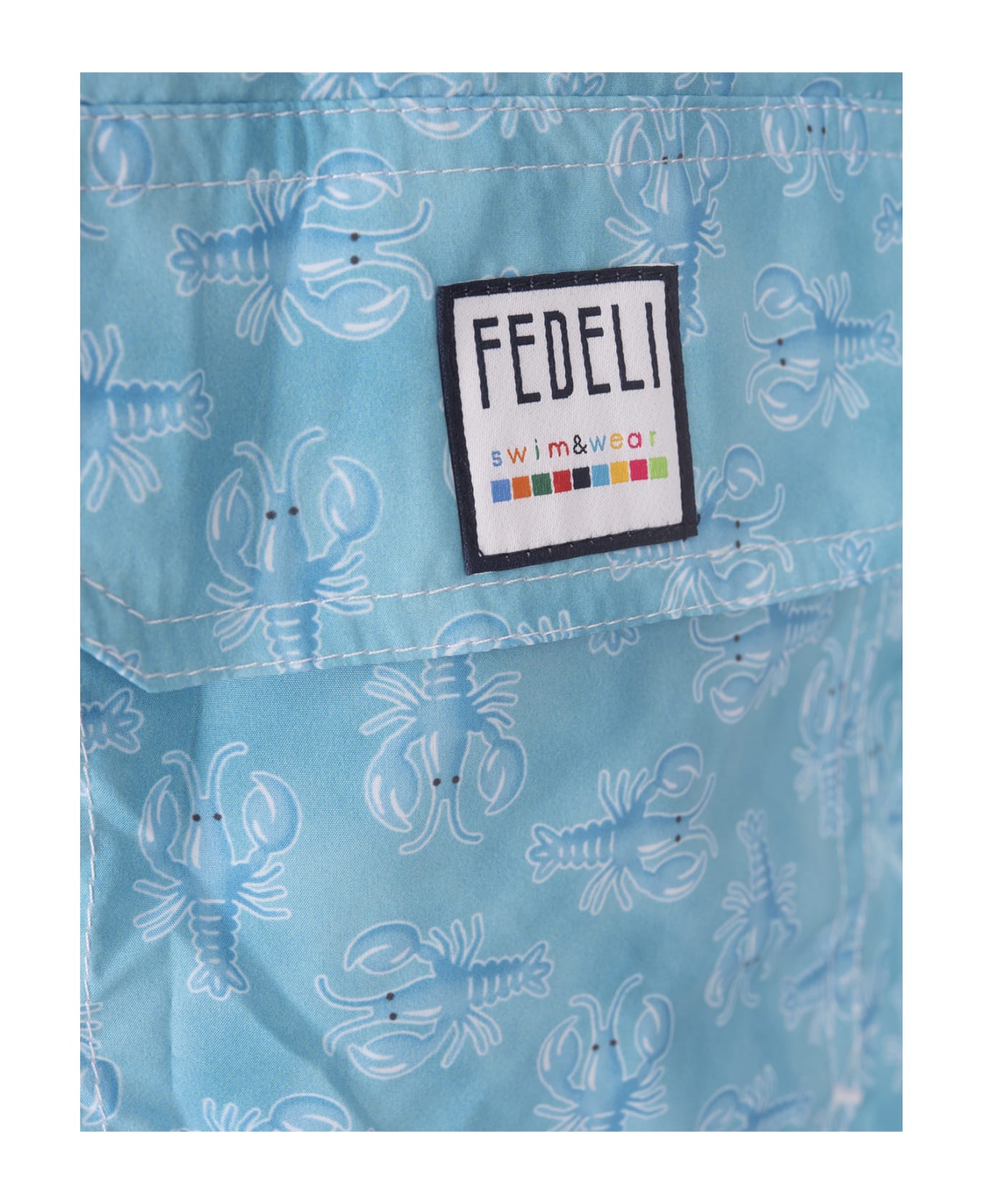 Fedeli Light Blue Swim Shorts With Lobster Pattern - Blue
