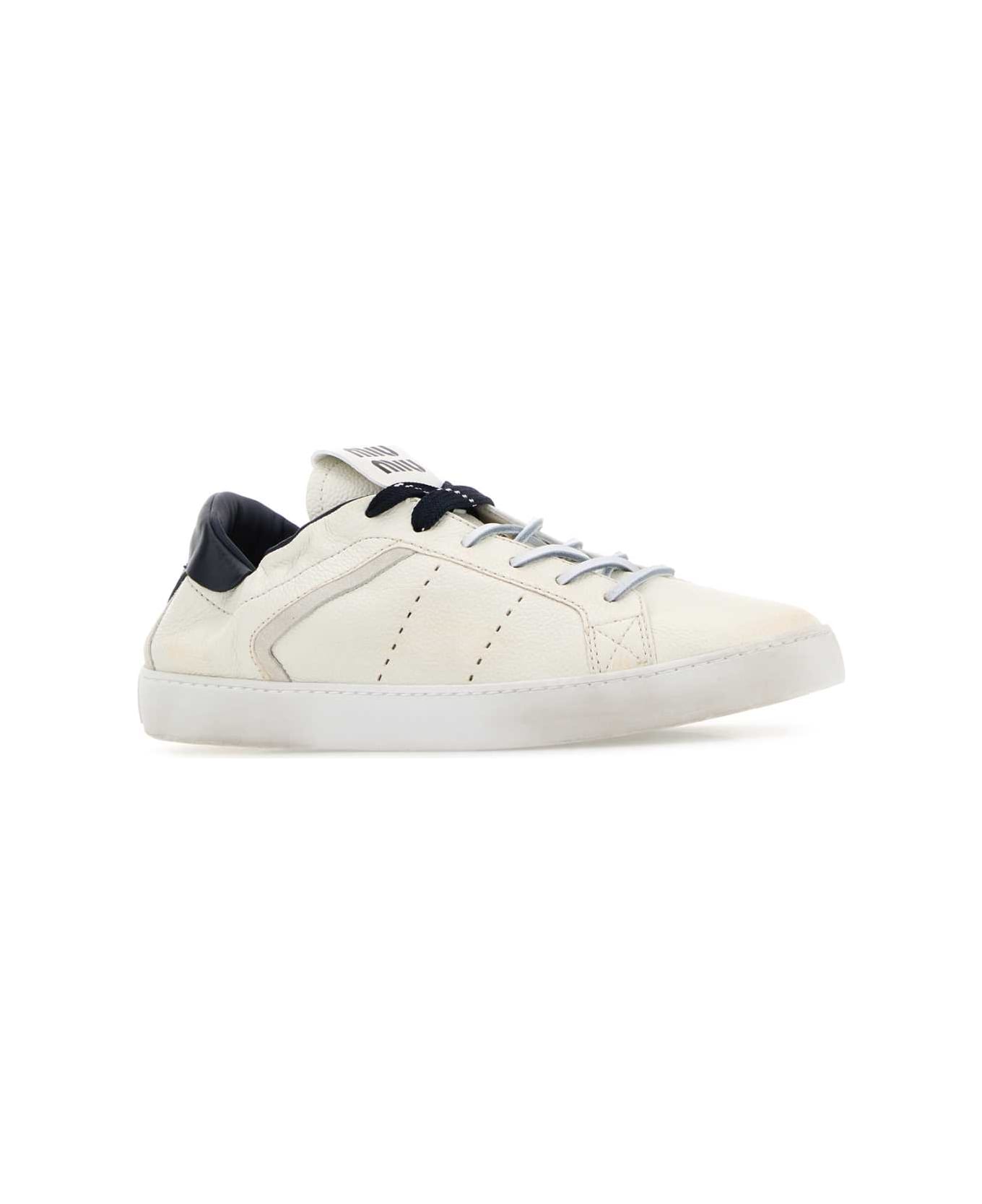Miu Miu Ivory Leather Sneakers - BIANCOROYAL