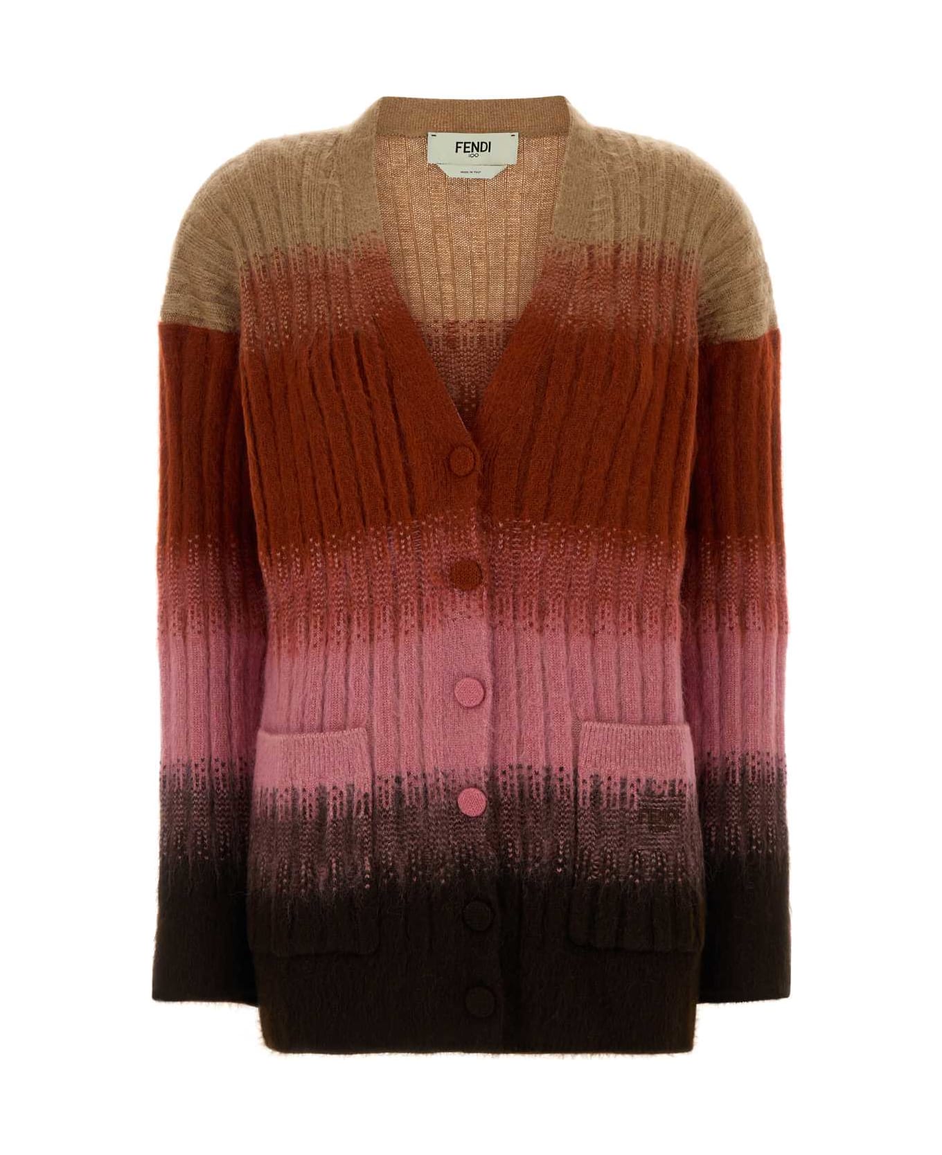 Fendi Multicolor Stretch Mohair Blend Cardigan - RUST+BLUSH