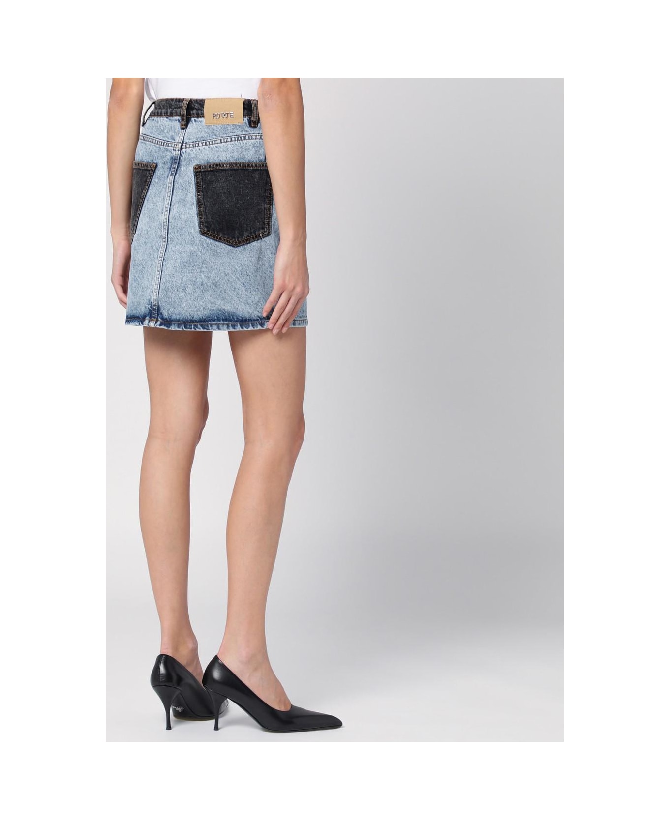 Rotate by Birger Christensen Patchwork Mini Skirt In Organic Denim - BLUE