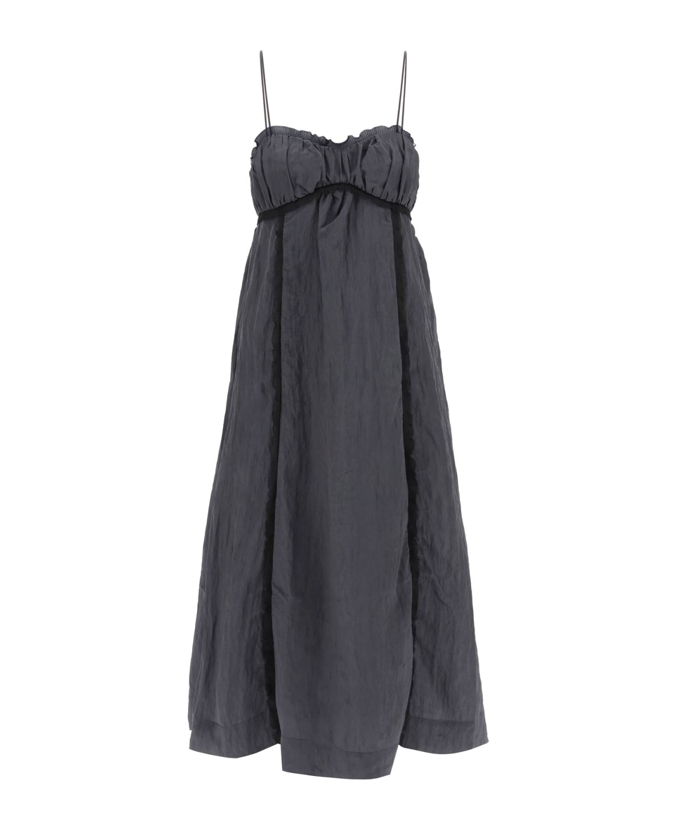 Ganni Crinkle Midi Dress - GRAY PINSTRIPE (Grey)