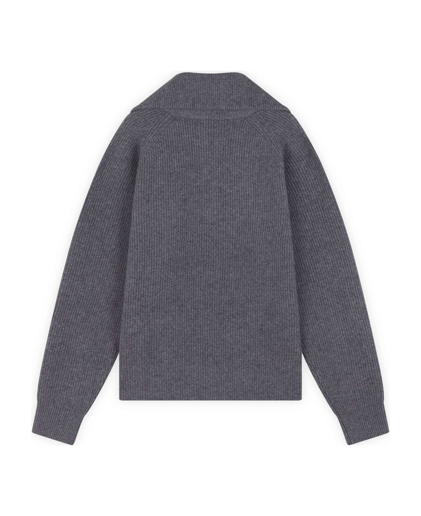 Maison Kitsuné Bold Fox Head Patch Half Zip Ribbed Jumper - Medium Grey Melange