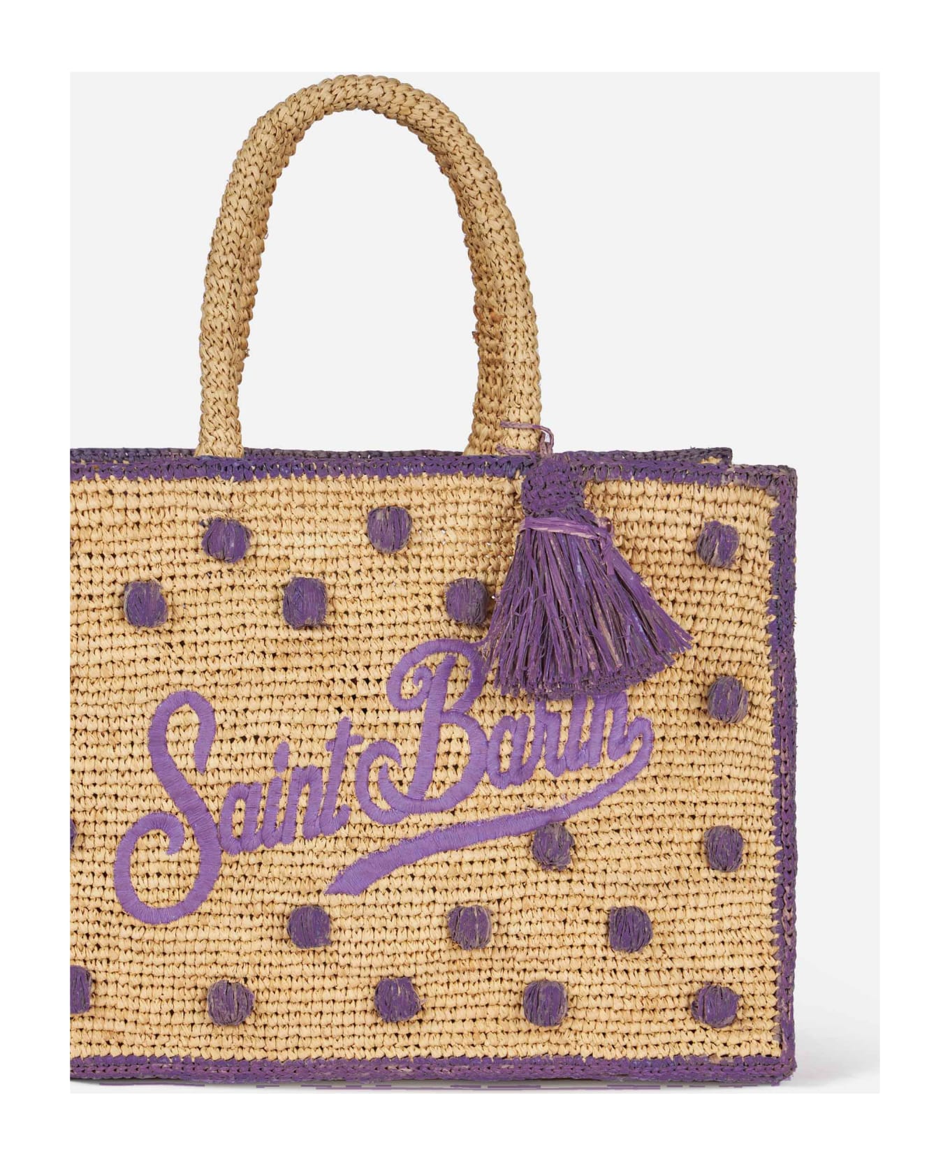 MC2 Saint Barth Polka Dots Terry Colette Raffia Handbag - PINK