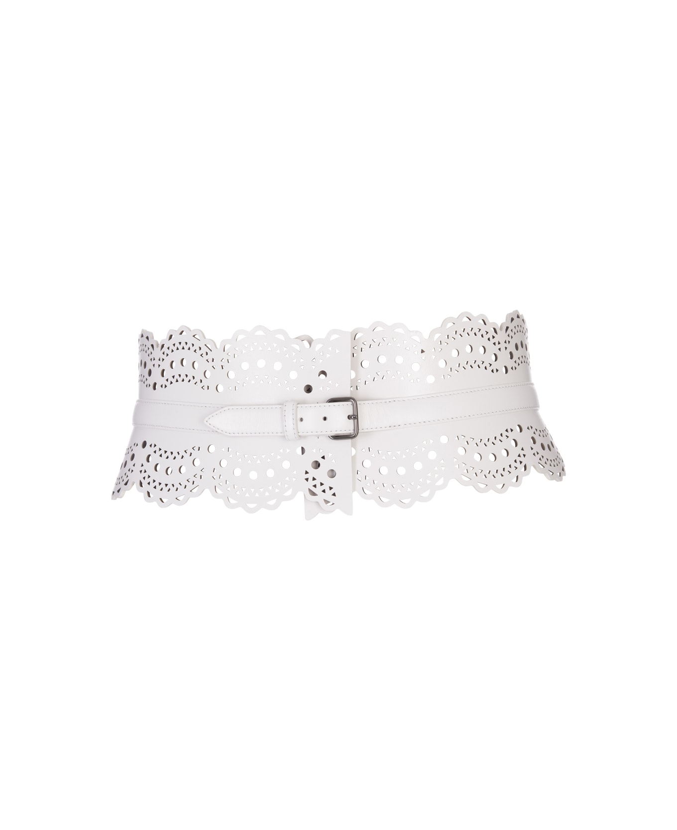 Alaia Bustier Belt In White Wave Vienne Leather - White