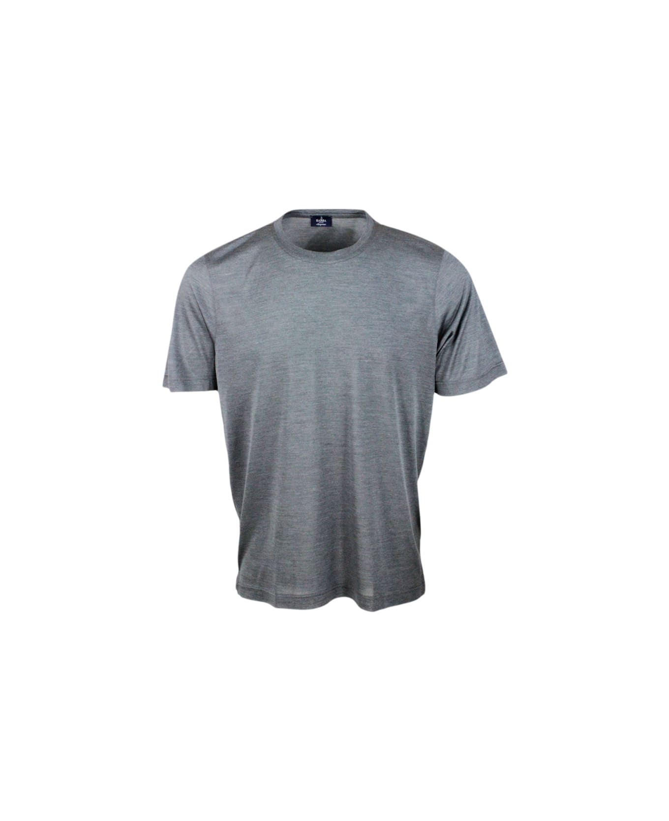 Barba Napoli 100% Luxury Silk Crew-neck Short-sleeved T-shirt With Slits On The Bottom - Grey シャツ