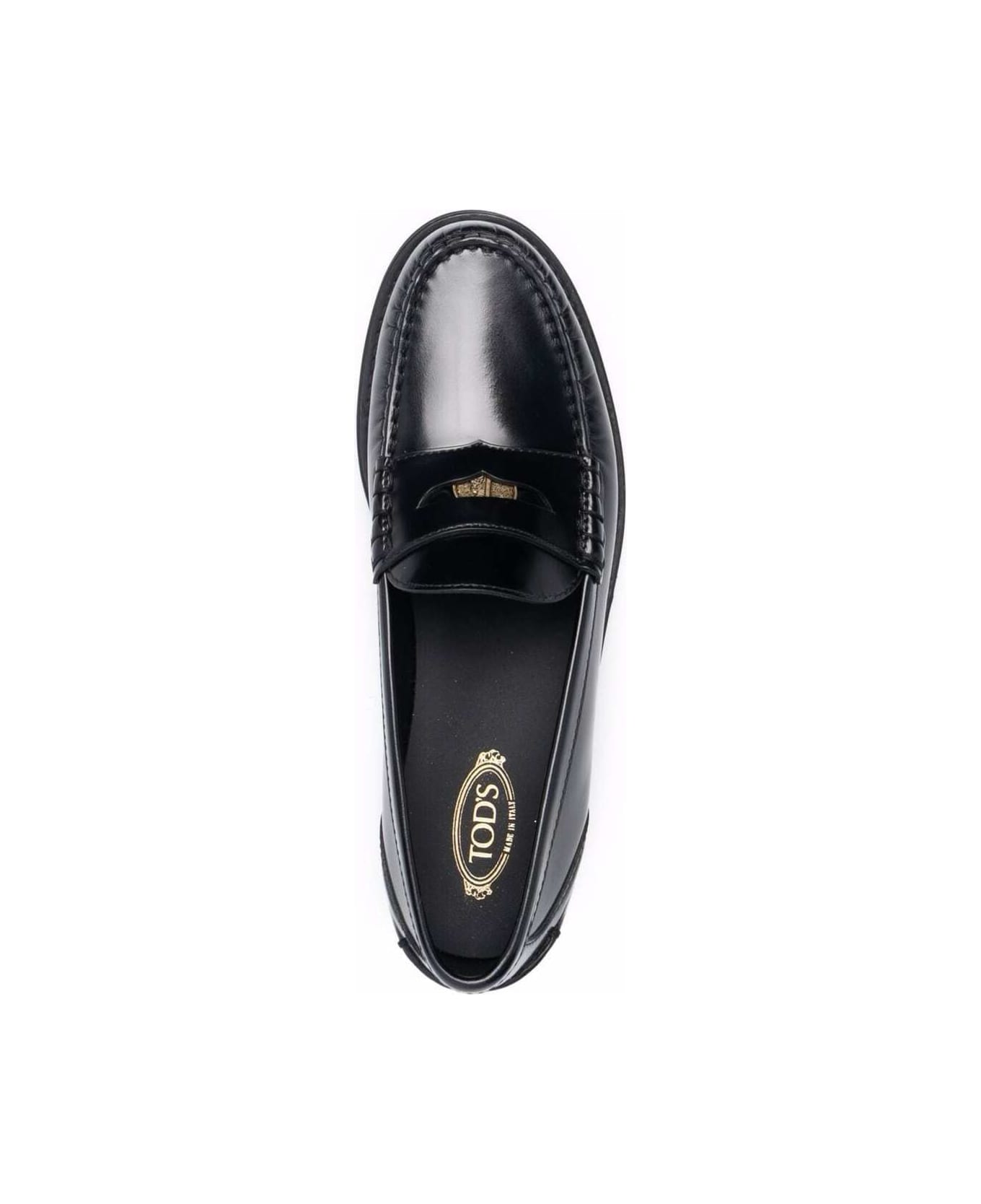 Tod's Black Leather Loafers  With Golden Metal Detail Tod's Woman - Black
