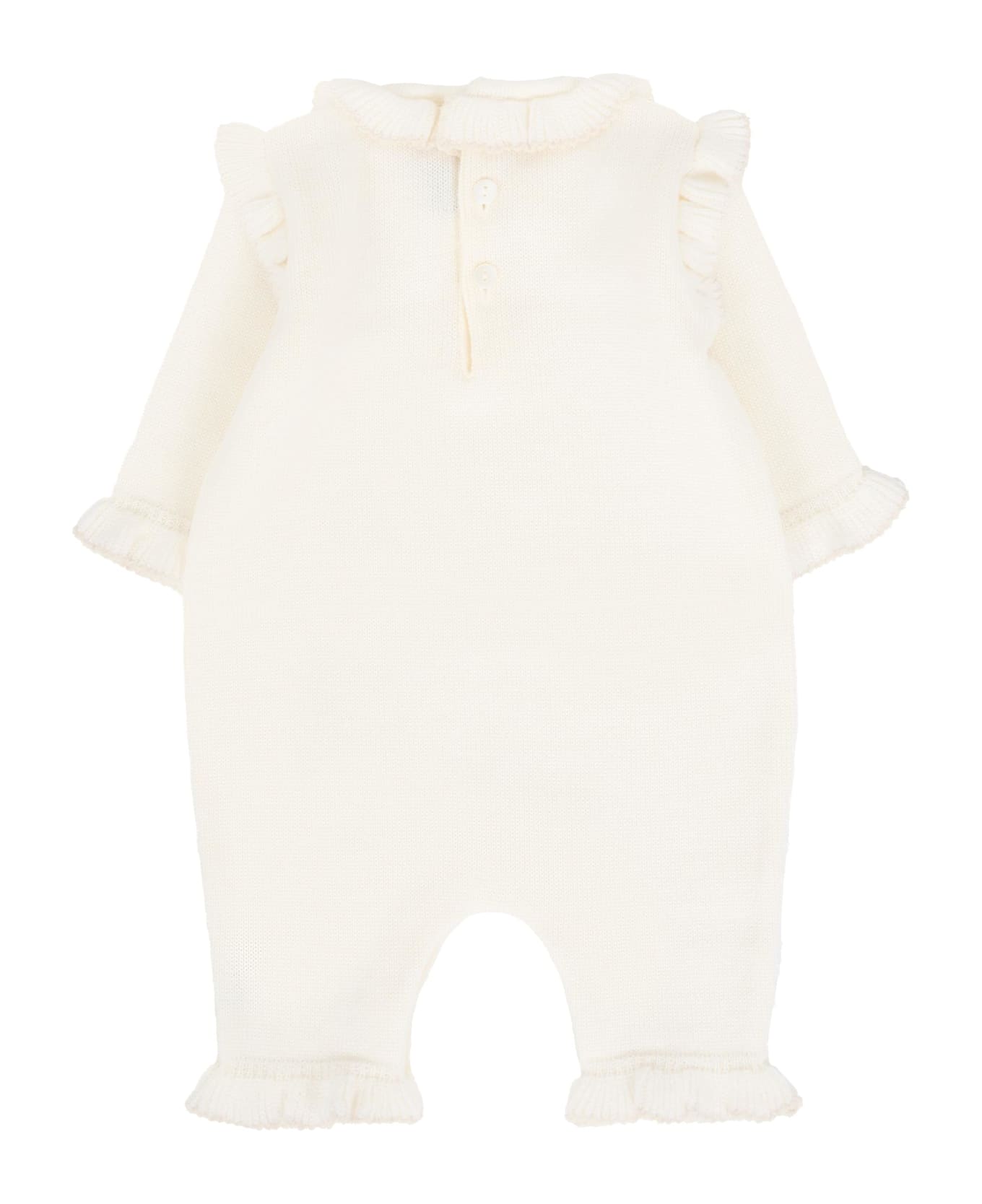Little Bear Ivory Romper For Baby Girl - Ivory