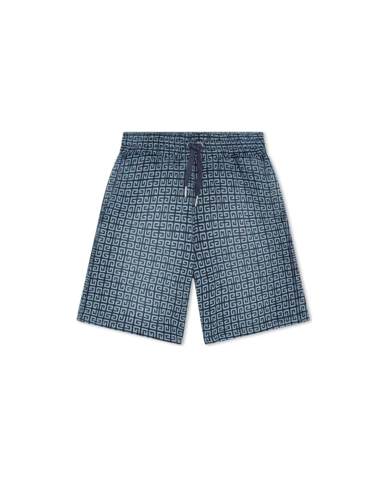 Givenchy Blue Bermuda Shorts With All-over 4g Print In Cotton Boy - Blu ボトムス