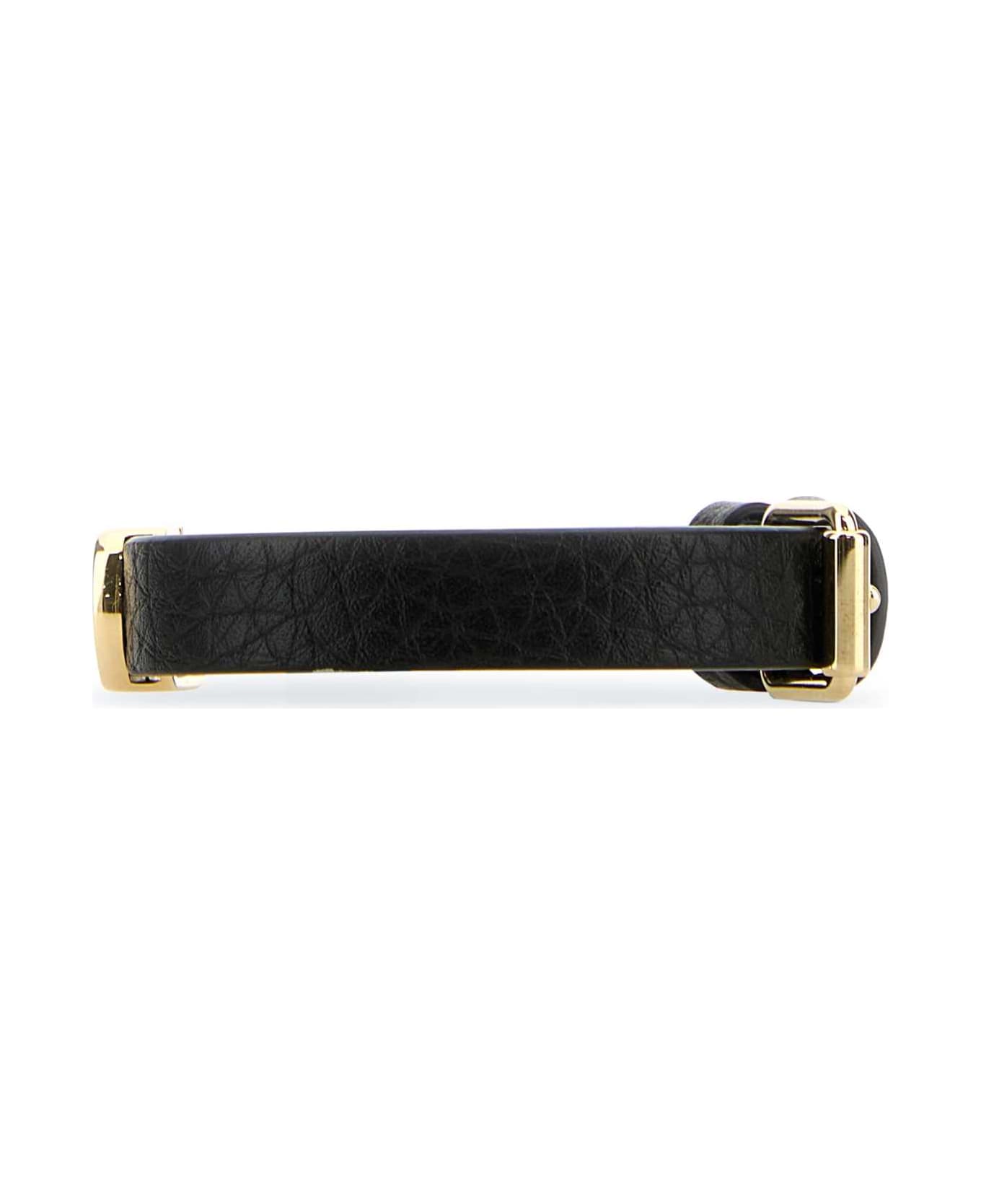 Valentino Garavani Black Leather Vlogo Bracelet - Black