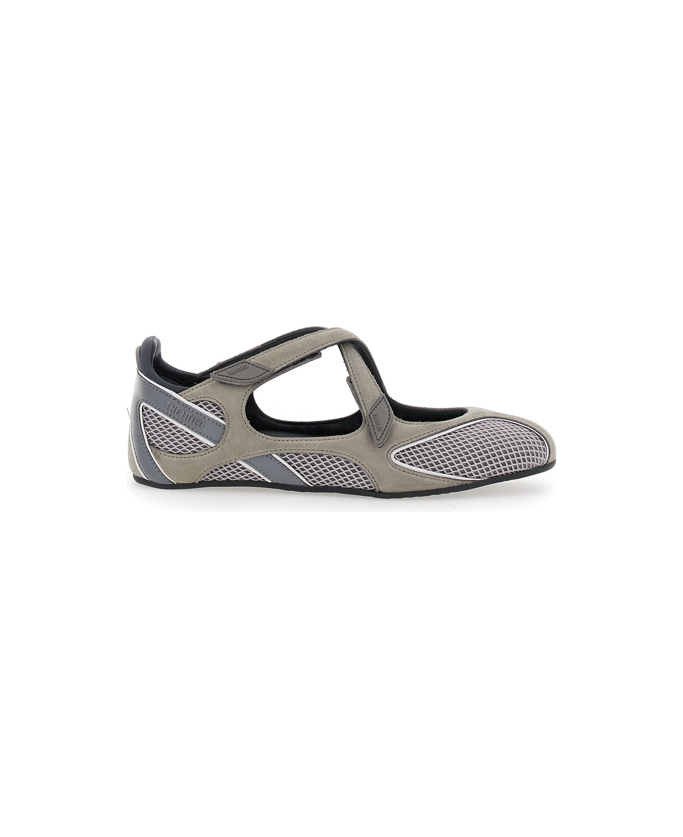 The Attico 'nomad' Grey Ballet Shoes With Criss-crossed Straps And Mesh Panels In Tech Fabric And Suede Woman - Grey