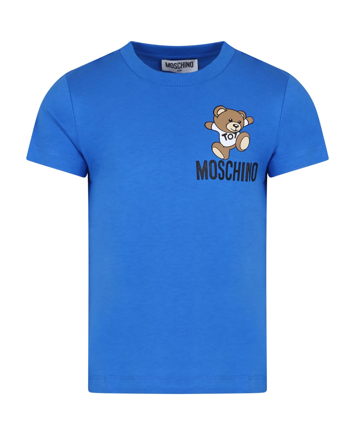 Moschino Light Blue T-shirt For Kids With Teddy Bear And Logo - Light Blue