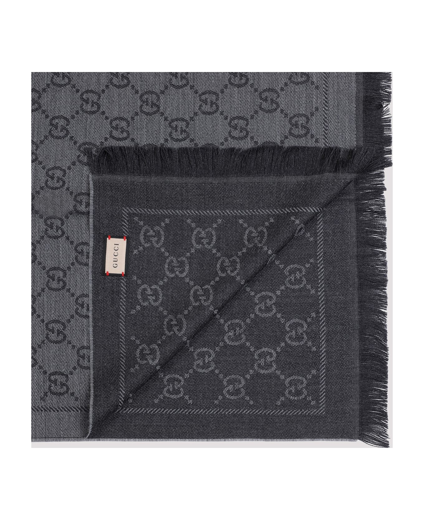 Gucci Gg Jacquard Pattern Knitted Scarf - Anthracite Black