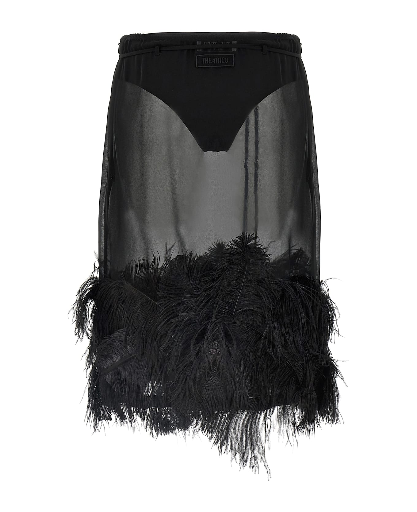 The Attico Feather Midi Skirt - Black  