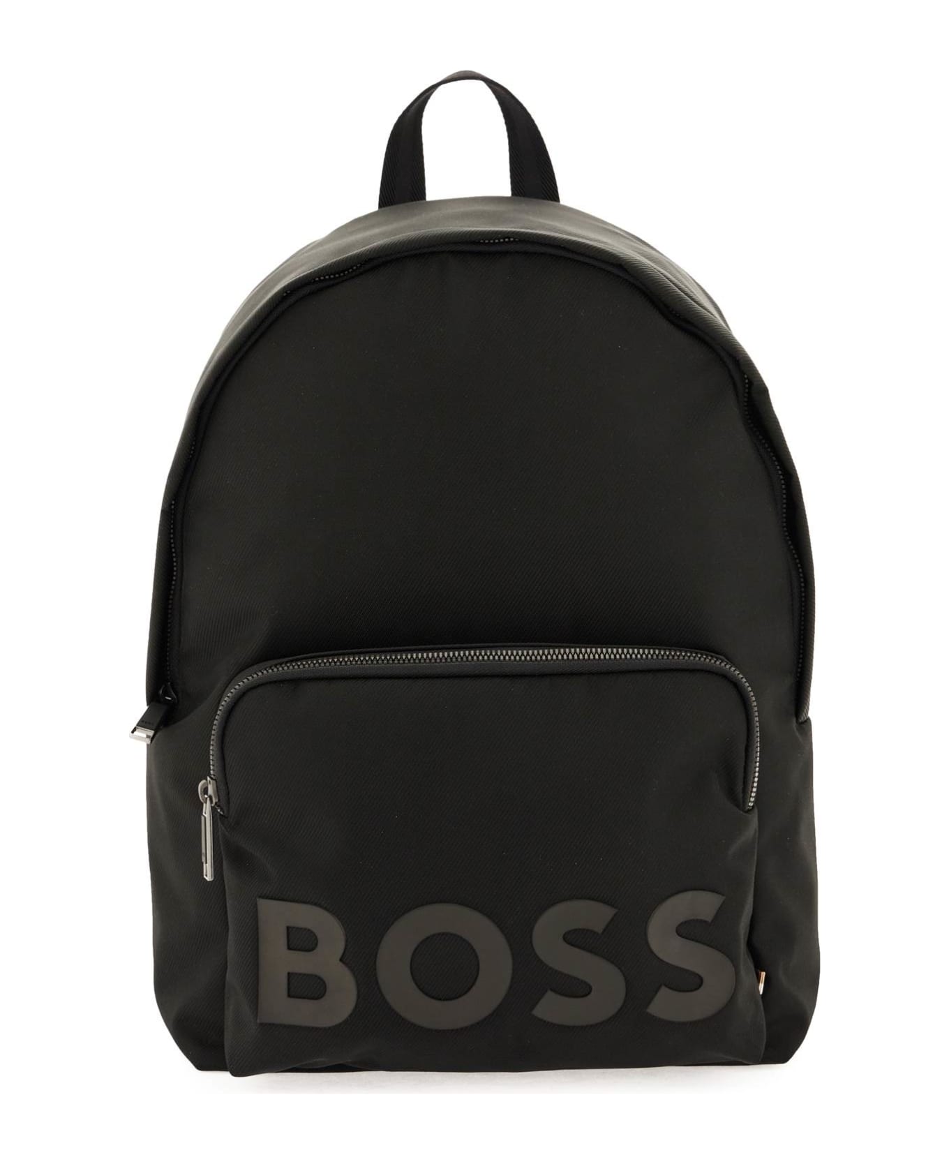 Hugo Boss Recycled Fabric Backpack With Rubber Logo - BLACK (Black)