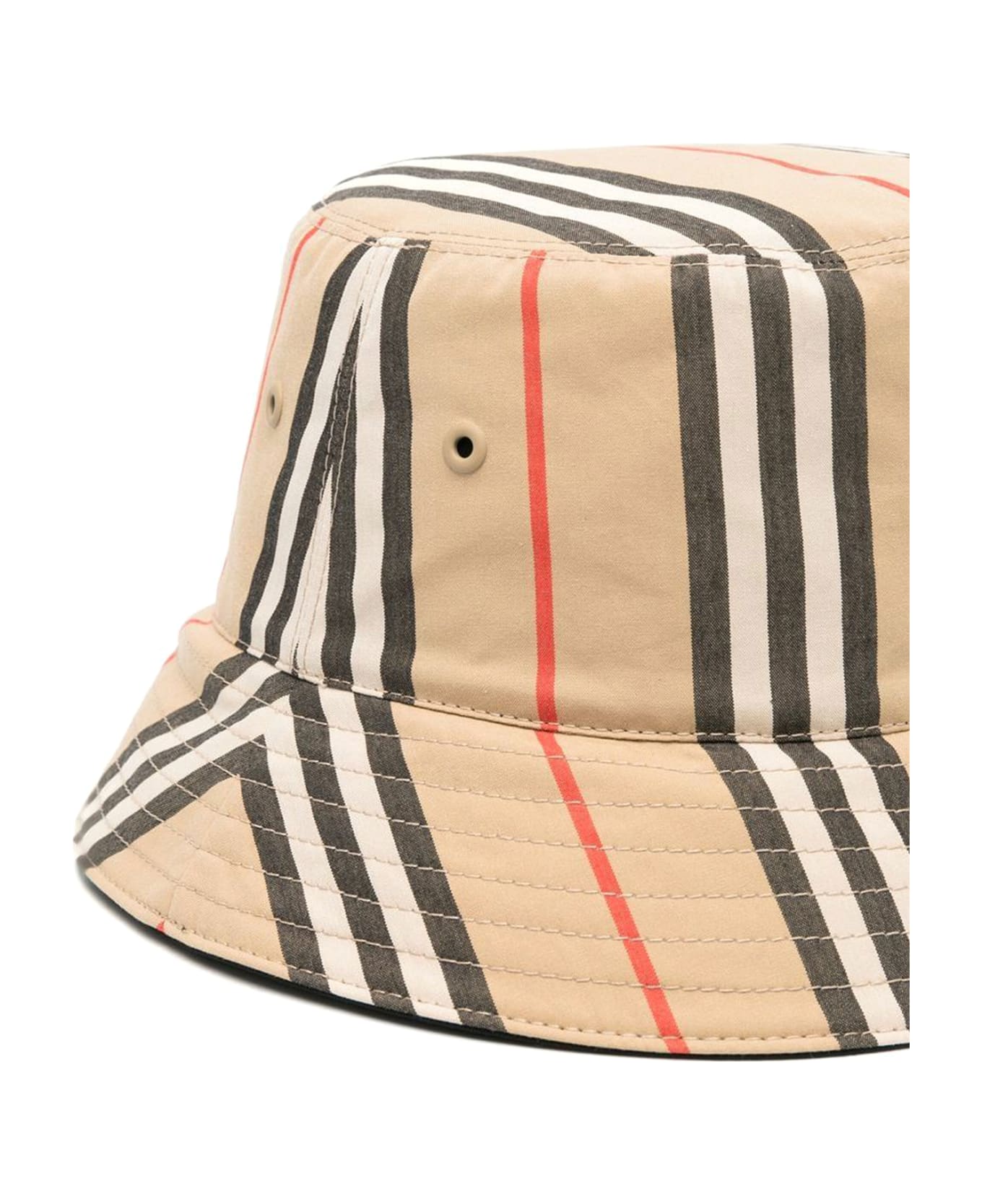 Burberry Brown Bucket Hat With Icon Stripe Motif In Cotton - Archive Beige Blck