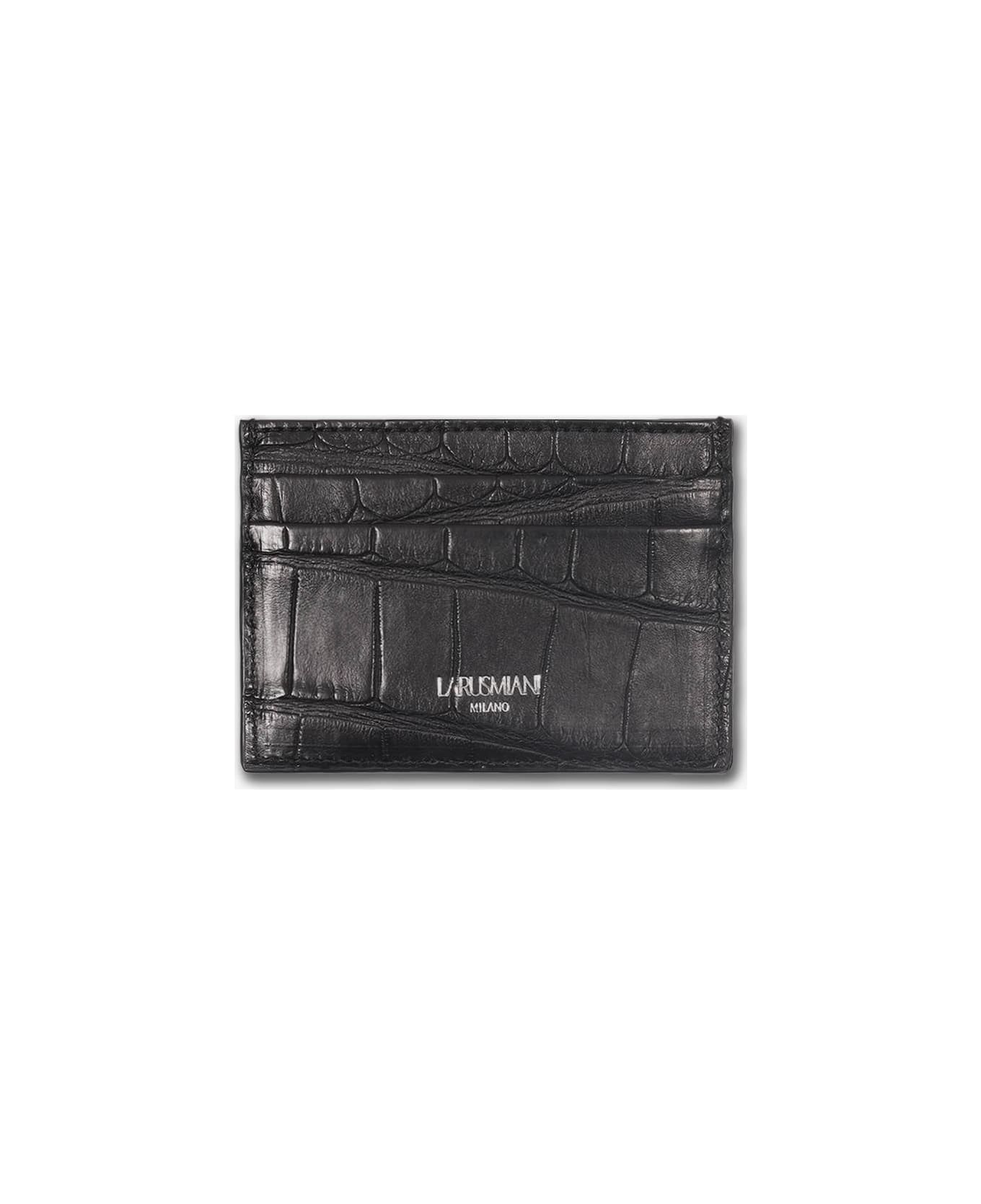 Larusmiani Horizontal Alligator Card Holder Capital Wallet - Black