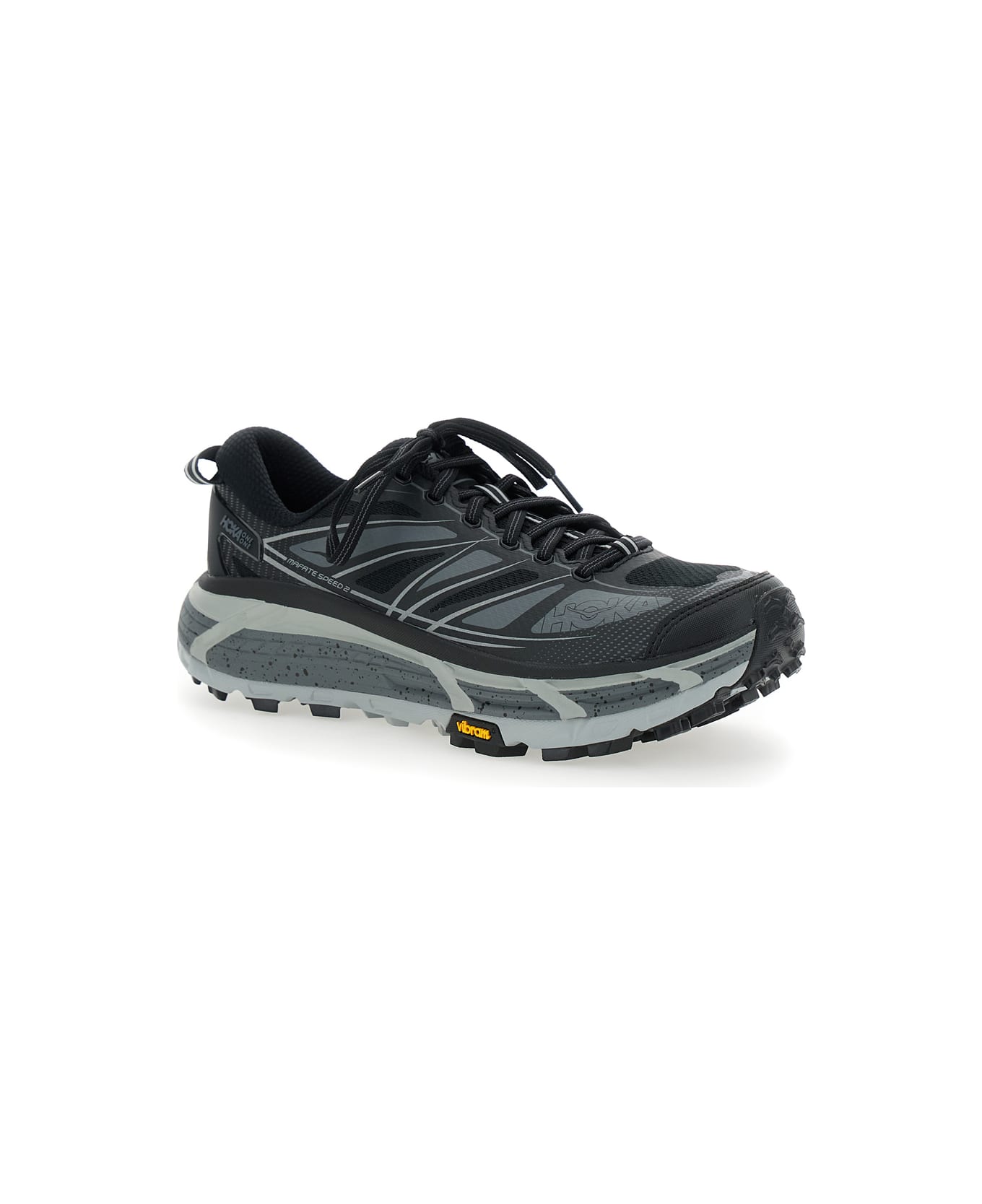 Hoka 'mafate Speed 2' Black Low Top Sneakers With Logo Print On The Side In Tech Fabric Unisex - Black