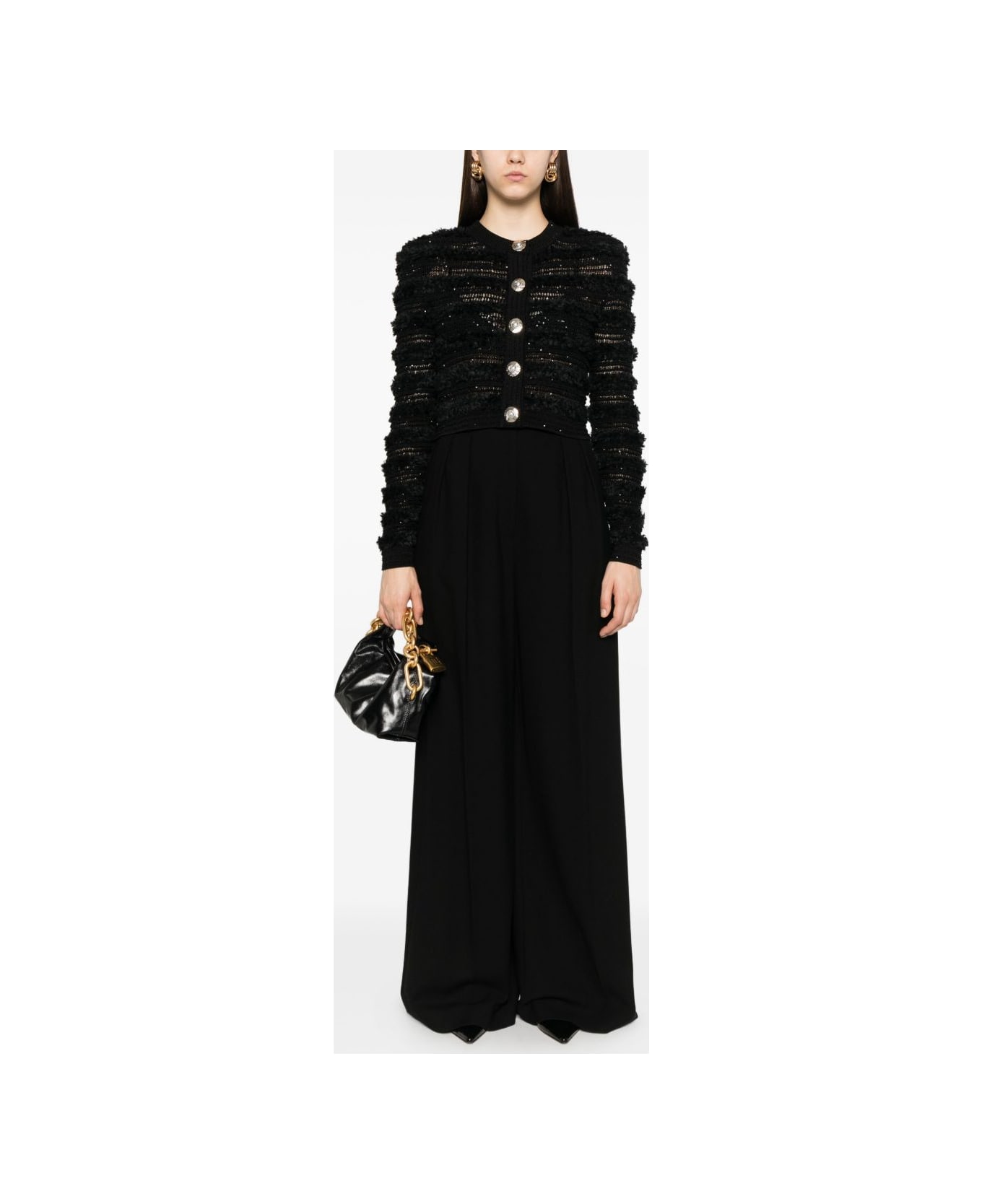 Balmain Tweed Cardigan - Black