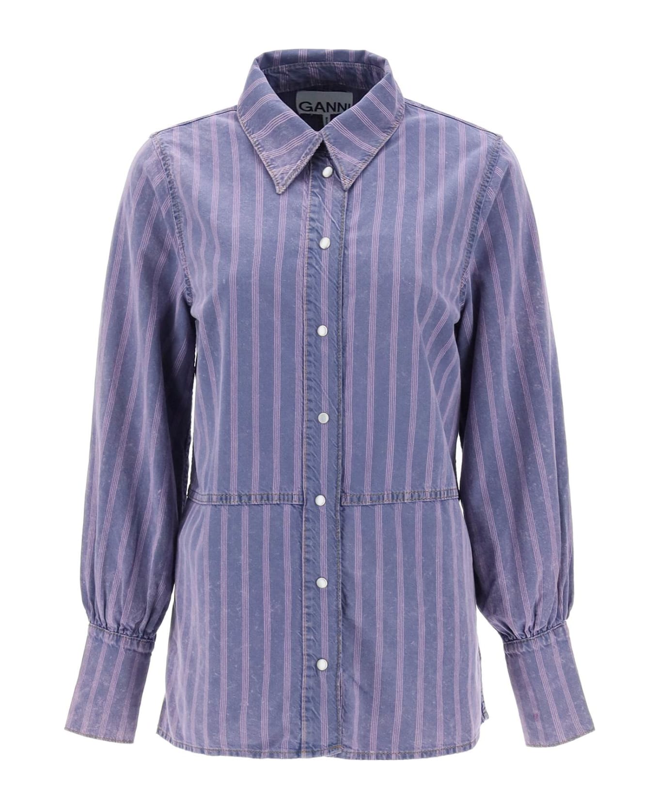 Ganni Striped Denim Shirt - MID BLUE STONE (Purple)