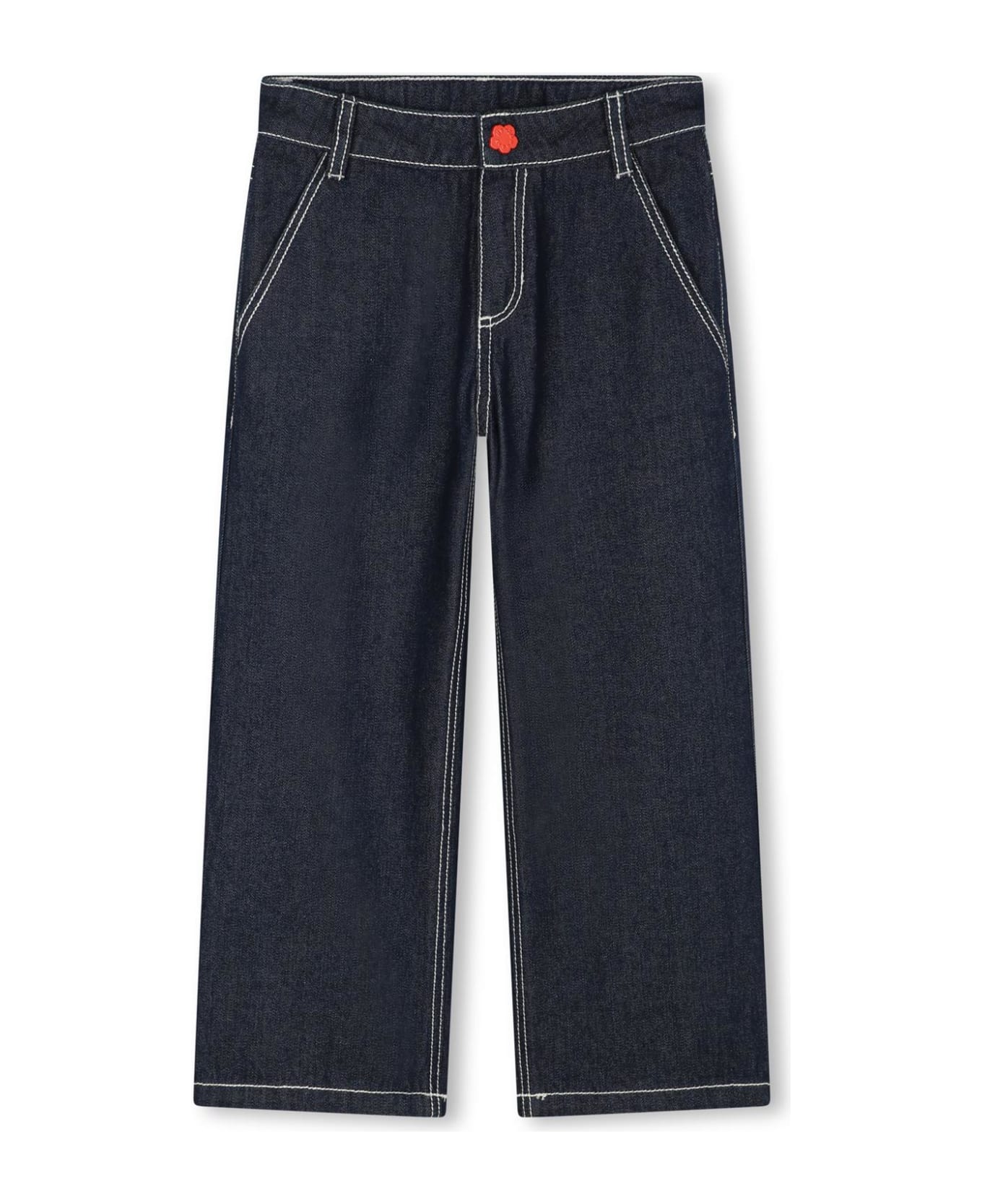 Kenzo Kids Jeans Dritti Con Stampa - Blue ボトムス