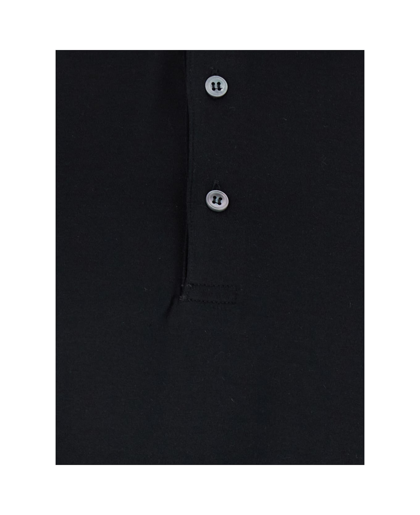 Lardini Black Polo With Classic Collar And Long Sleeves In Cotton And Silk Blend Man - Black