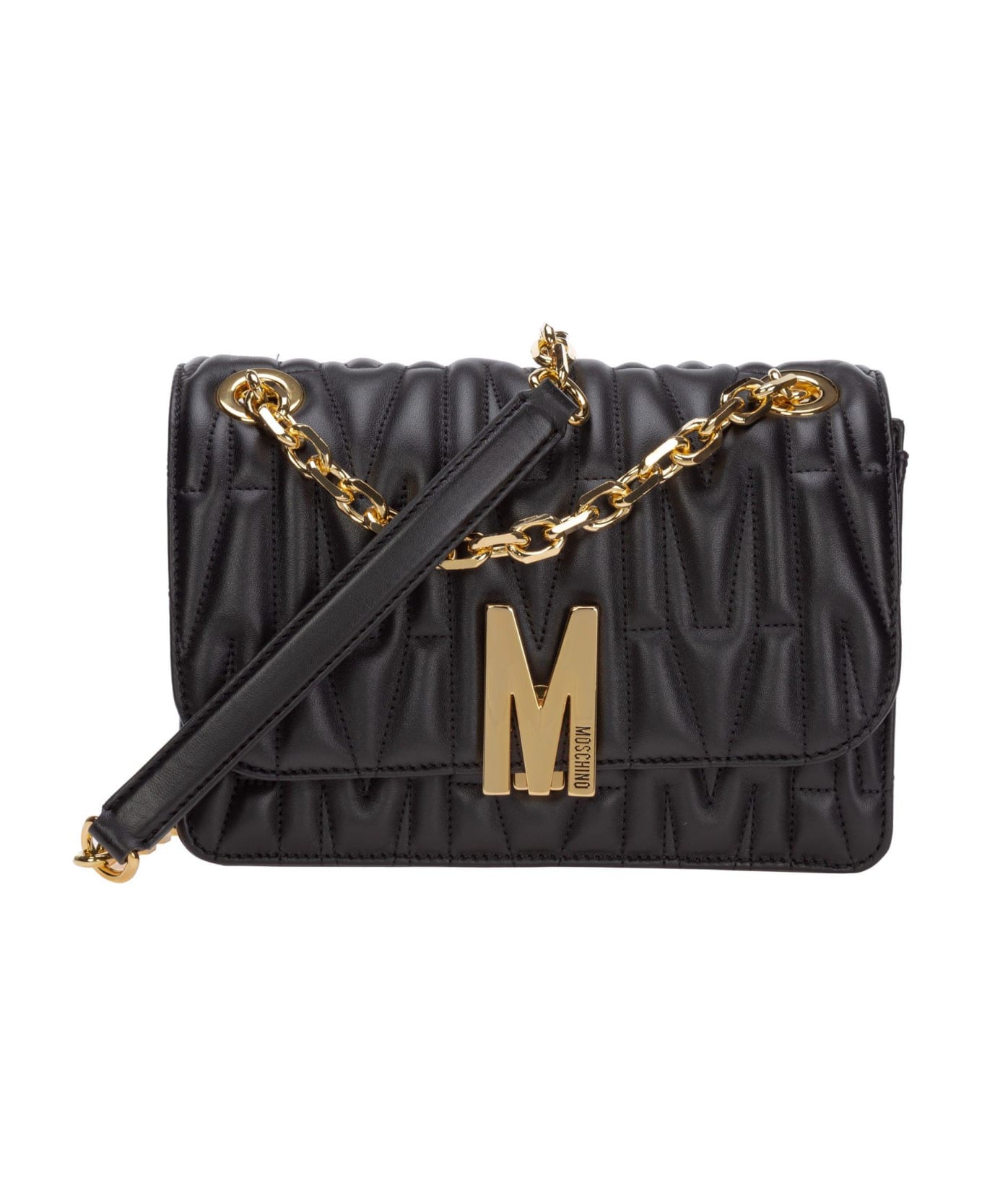 Moschino Logo Plaque Quilted Shoulder Bag - 1555