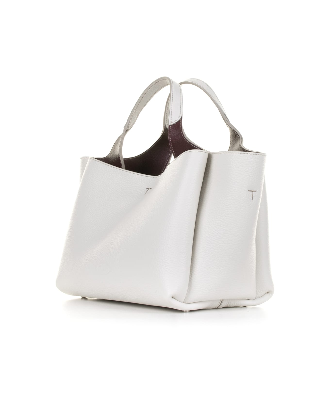 Tod's Handbag With Embossed Logo And T Timeless Charm In Grainy Leather - BIANCO