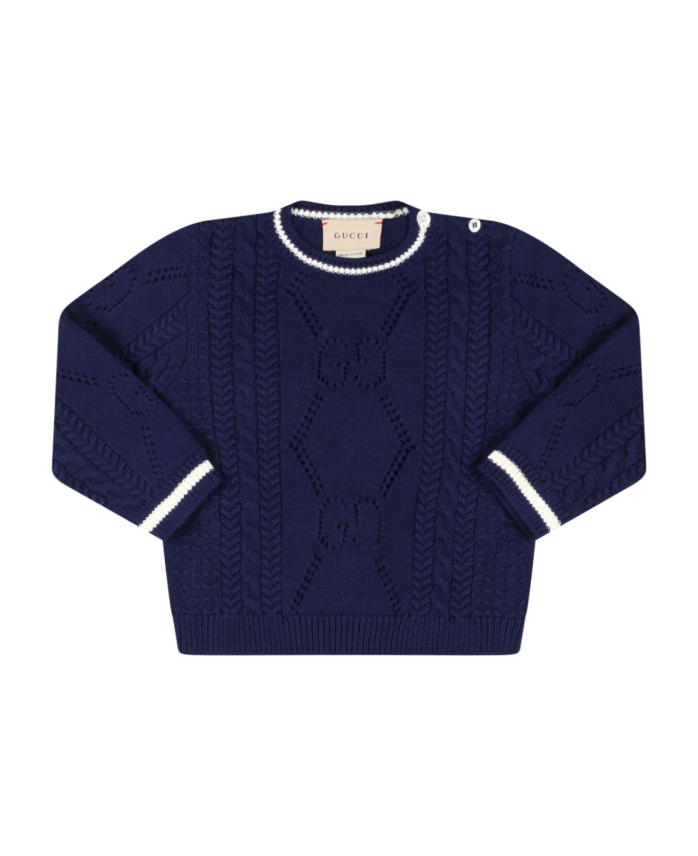 Gucci Blue Sweater For Baby Boy With Logo Patch - Blue ニットウェア＆スウェットシャツ